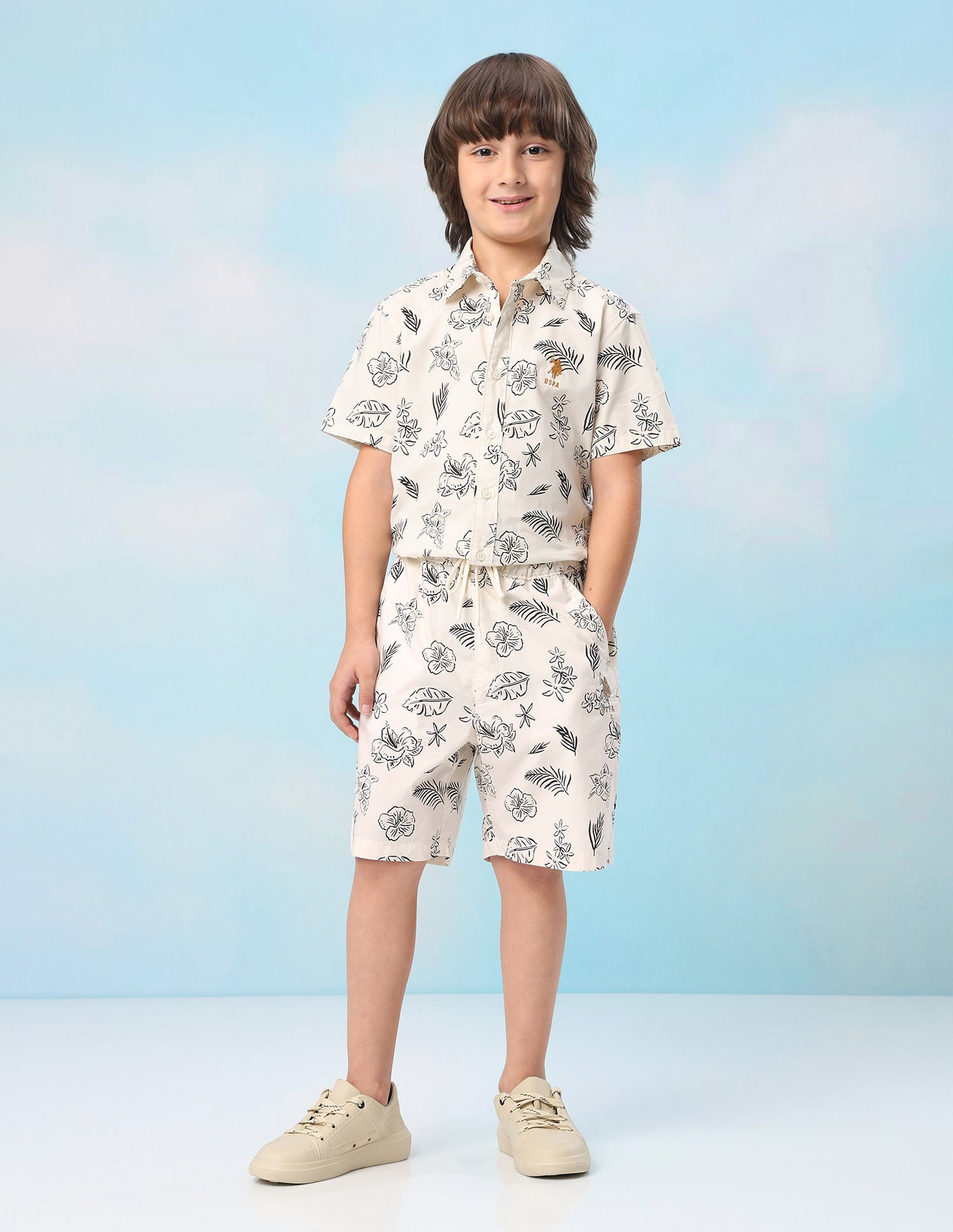 Floral Printed Slim Fit Shorts Beige - U.S. Polo Assn. India | Large