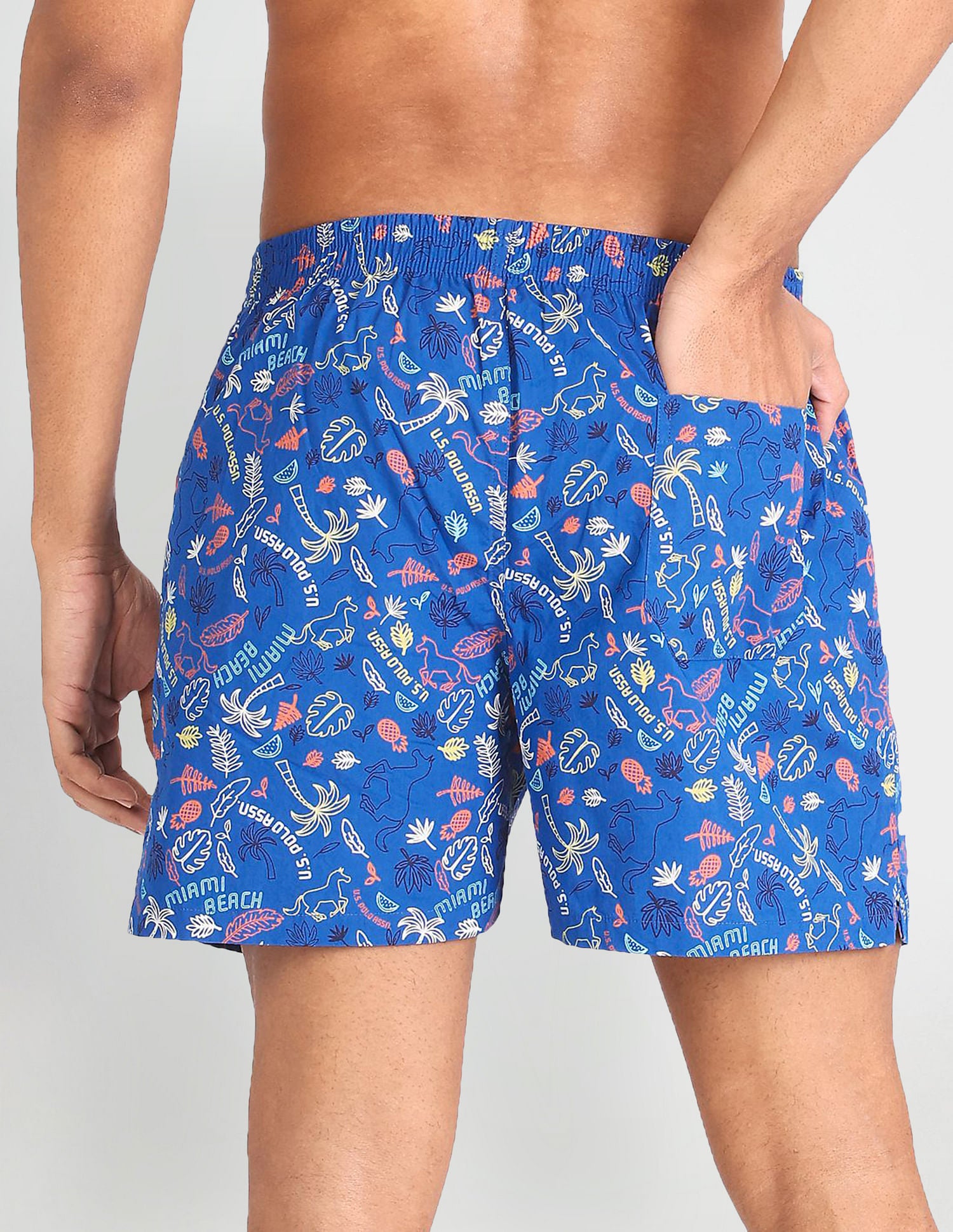 Back Pocket All Over Print IYAC Boxers - Pack Of 1 Blue - U.S. Polo Assn. India | Large