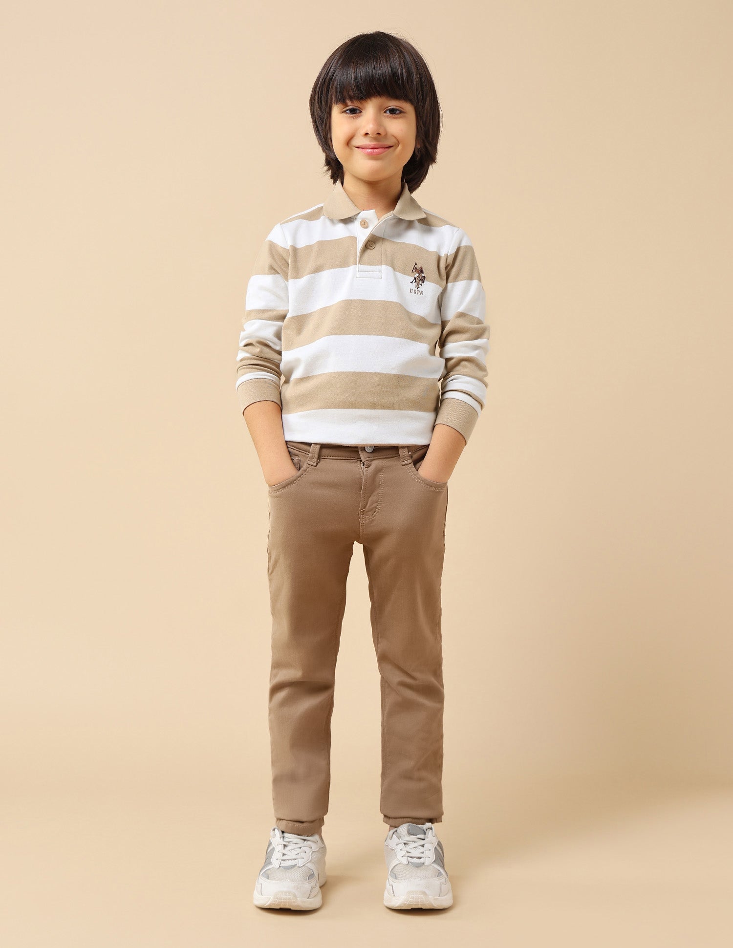 Boys Horizontal Striped Regular Fit Polo Shirt Light Brown - U.S. POLO ASSN. | Large