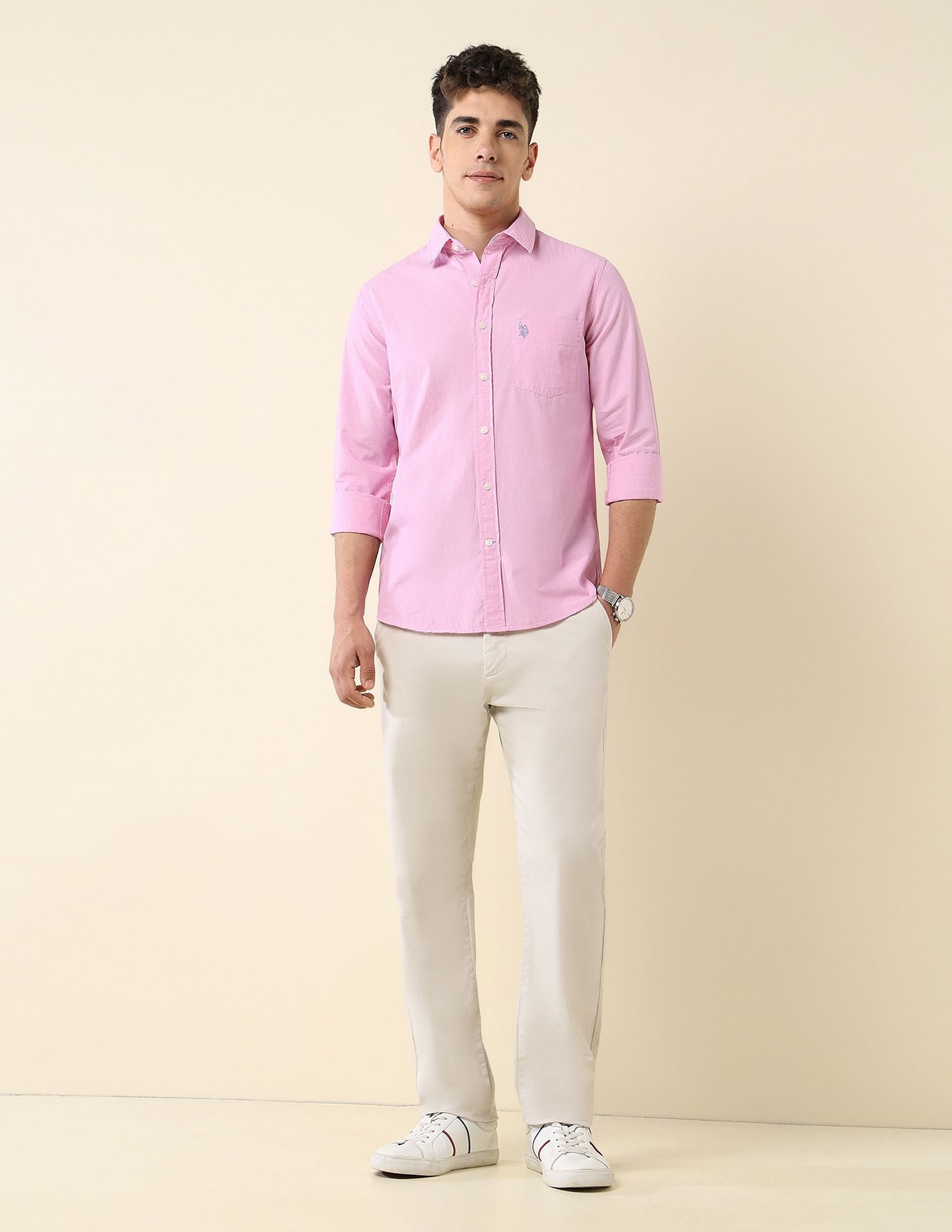 Tailored Fit Fil-à-Fil Shirt Pink - U.S. Polo Assn. India | Large
