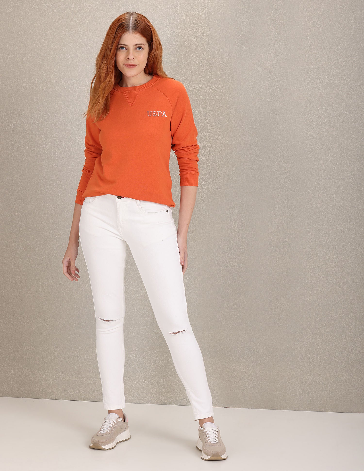 Crew Neck Raglan Sleeve Solid Sweatshirt Orange - U.S. POLO ASSN. | Large