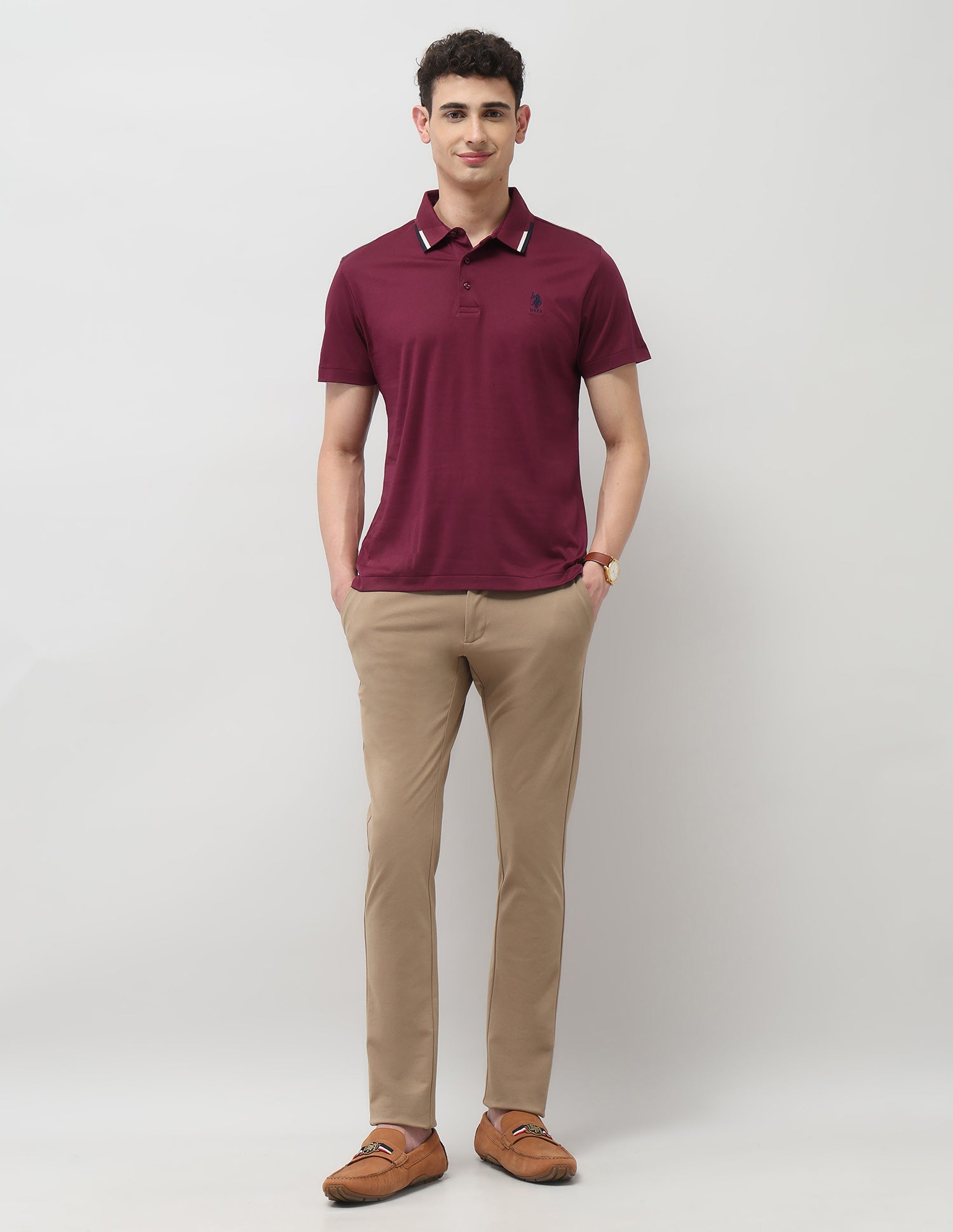 Pure Cotton Solid Polo Shirt Maroon - U.S. POLO ASSN. | Large