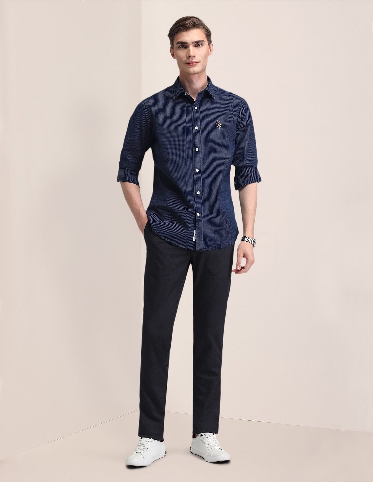 Vertical Striped Regular Fit Shirt Indigo - U.S. Polo Assn. India | Large