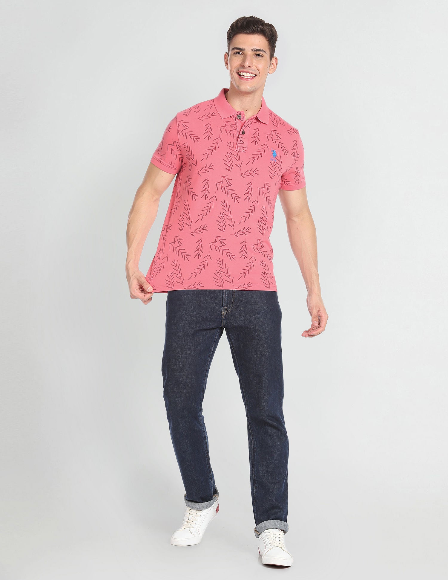 Cotton Floral Print Polo Shirt Pink - U.S. POLO ASSN. | Large