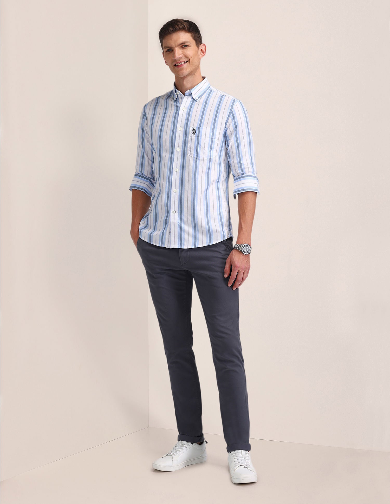 Button Down Tailored Fit Shirt Blue - U.S. Polo Assn. India | Large
