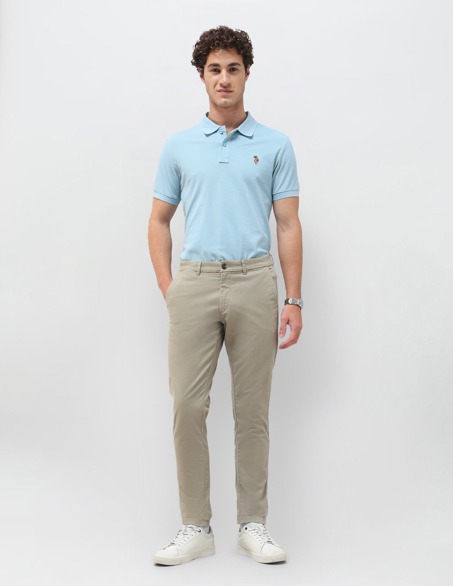 Twill Austin Slim Fit Trousers Light Olive - U.S. Polo Assn. India | Large
