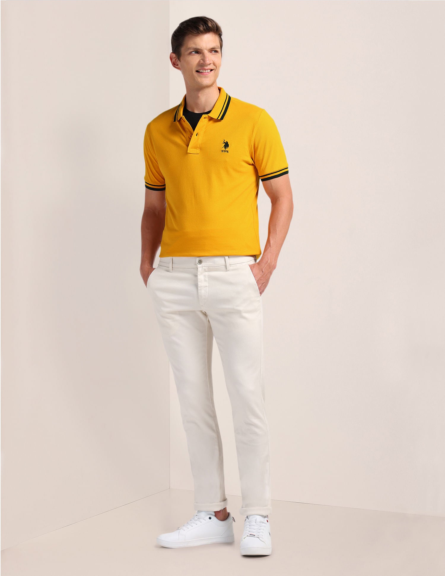 Solid Slim Fit Polo Shirt Mustard - U.S. Polo Assn. India | Large