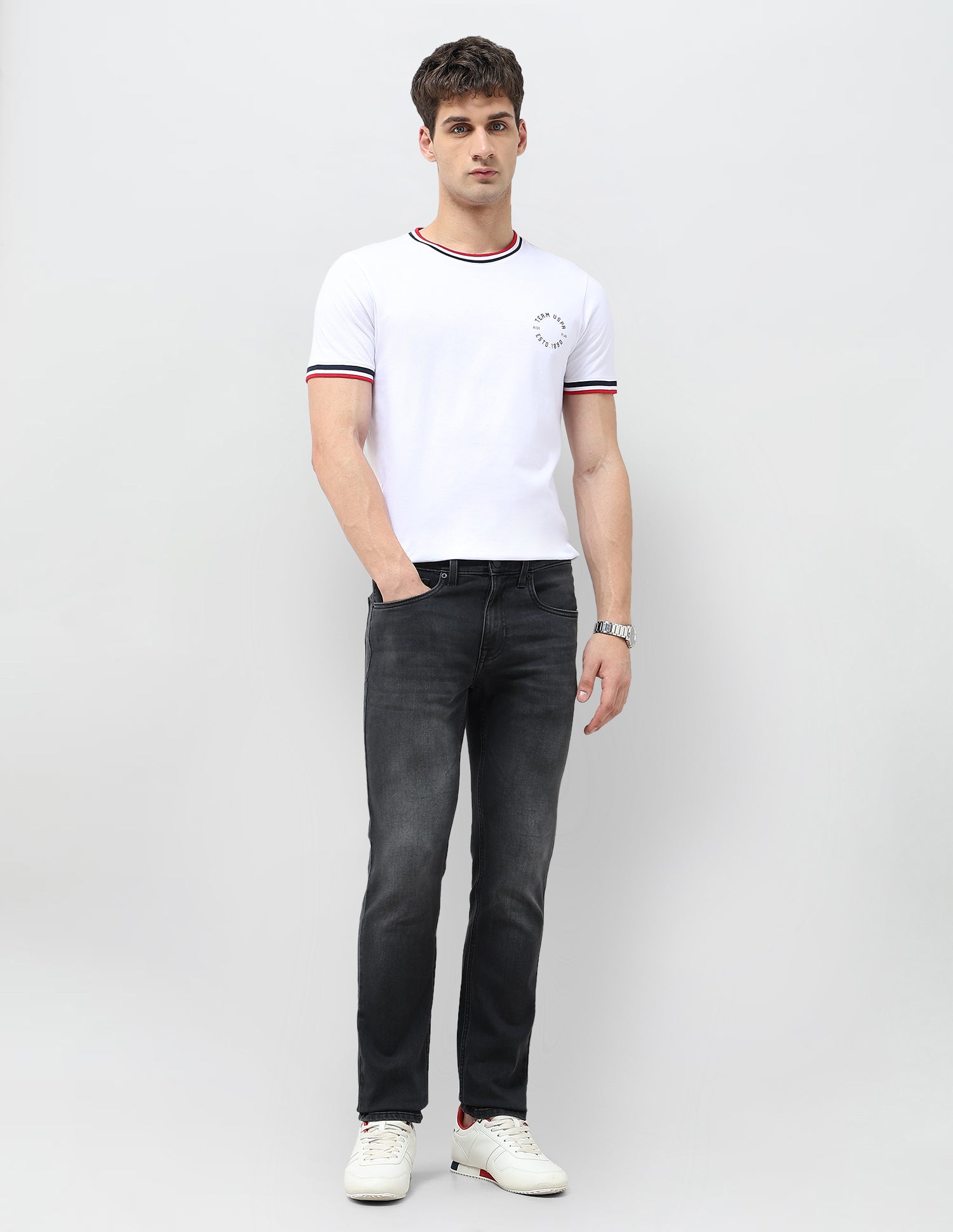 Regallo Skinny Fit Whiskered Jeans Black - U.S. Polo Assn. India | Large