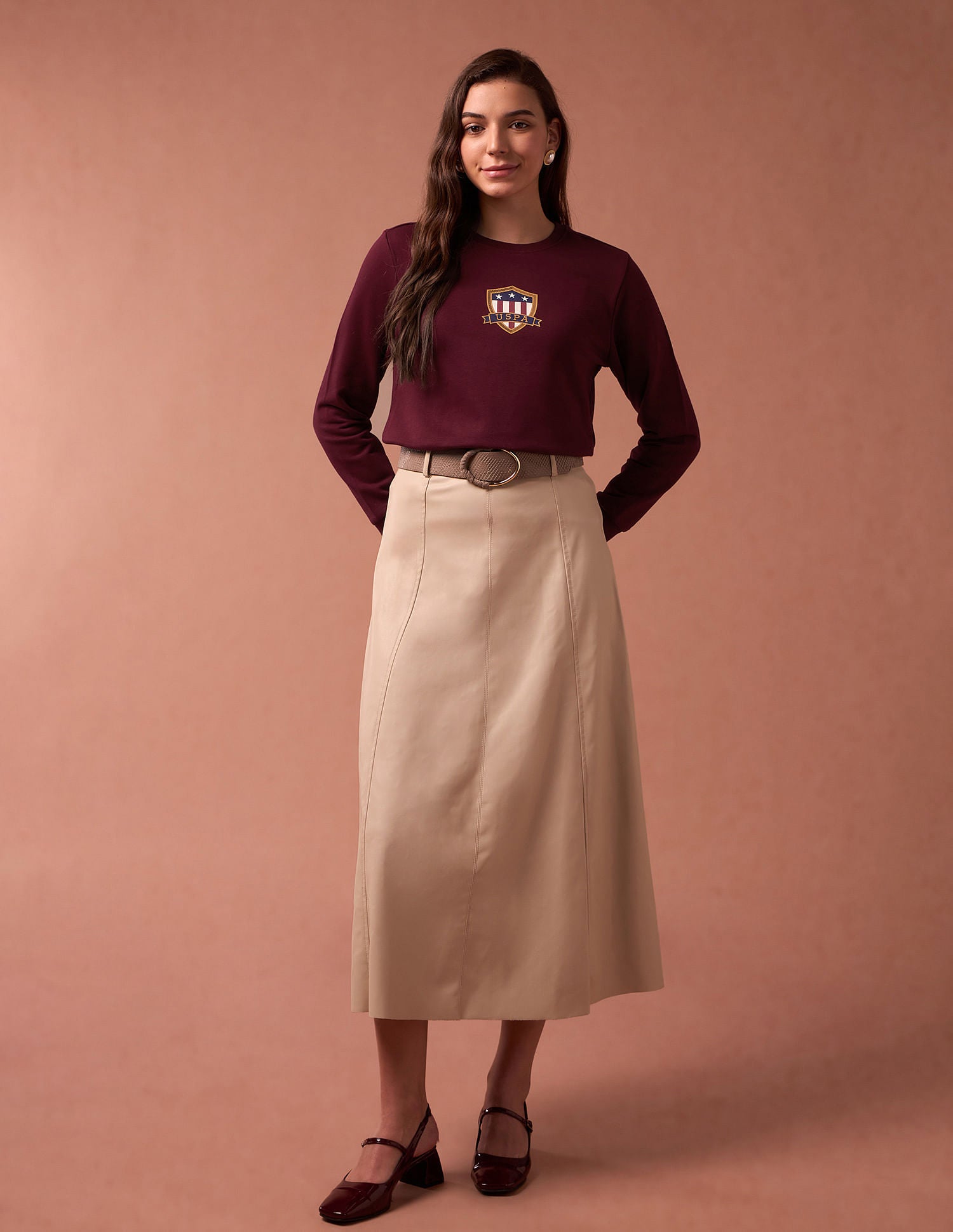 Regular Fit Solid Sweatshirt Maroon - U.S. POLO ASSN. | Large