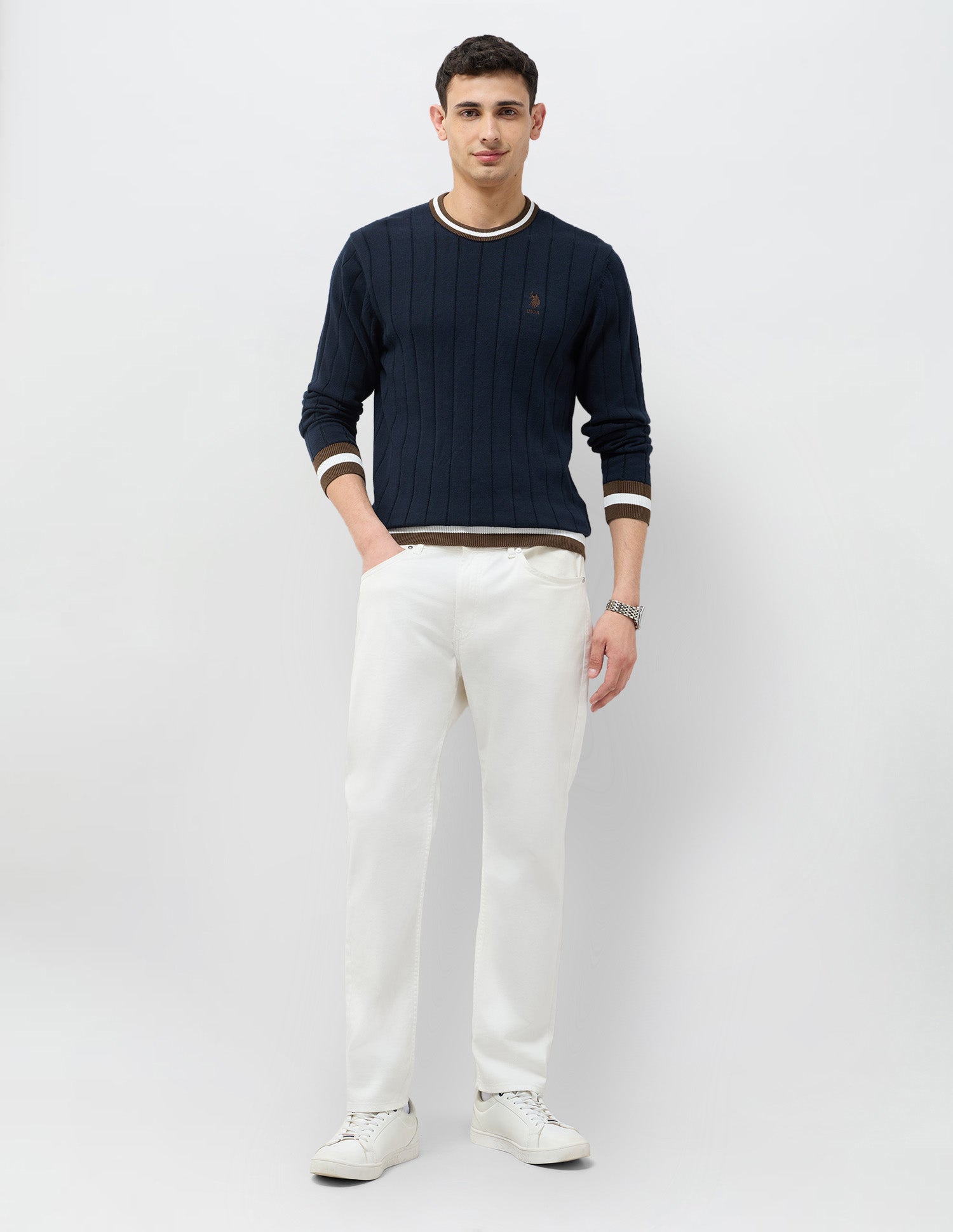 Vertical Striped Patterned Knit Regular Fit Sweater Navy - U.S. POLO ASSN. | Large