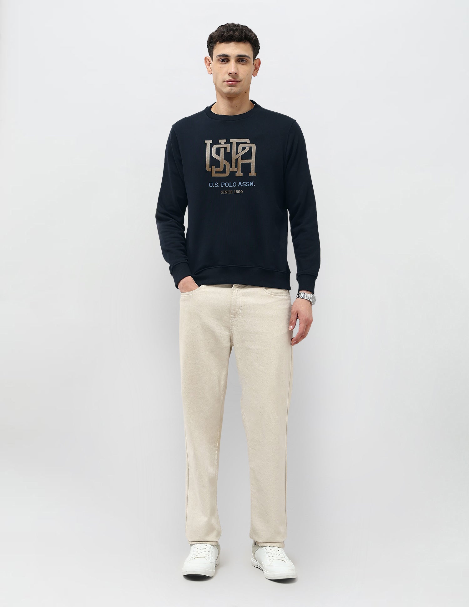Brand Printed Regular Fit Sweatshirt Navy - U.S. POLO ASSN. | Large