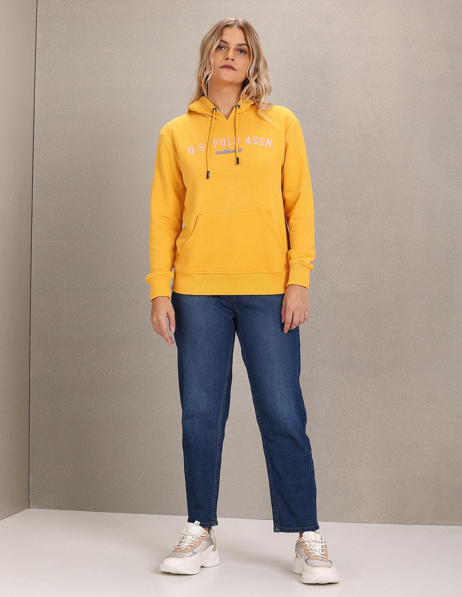 Brand Print Hooded Sweatshirt Mustard - U.S. Polo Assn. India | Large