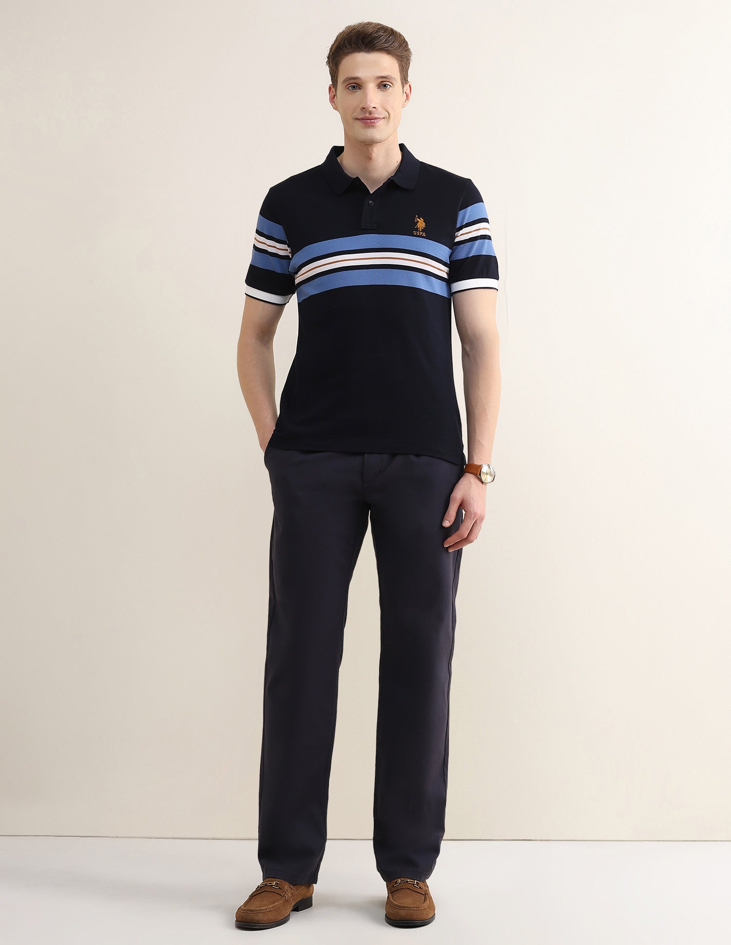 Horizontal Striped Slim Fit Polo Shirt Navy - U.S. Polo Assn. India | Large