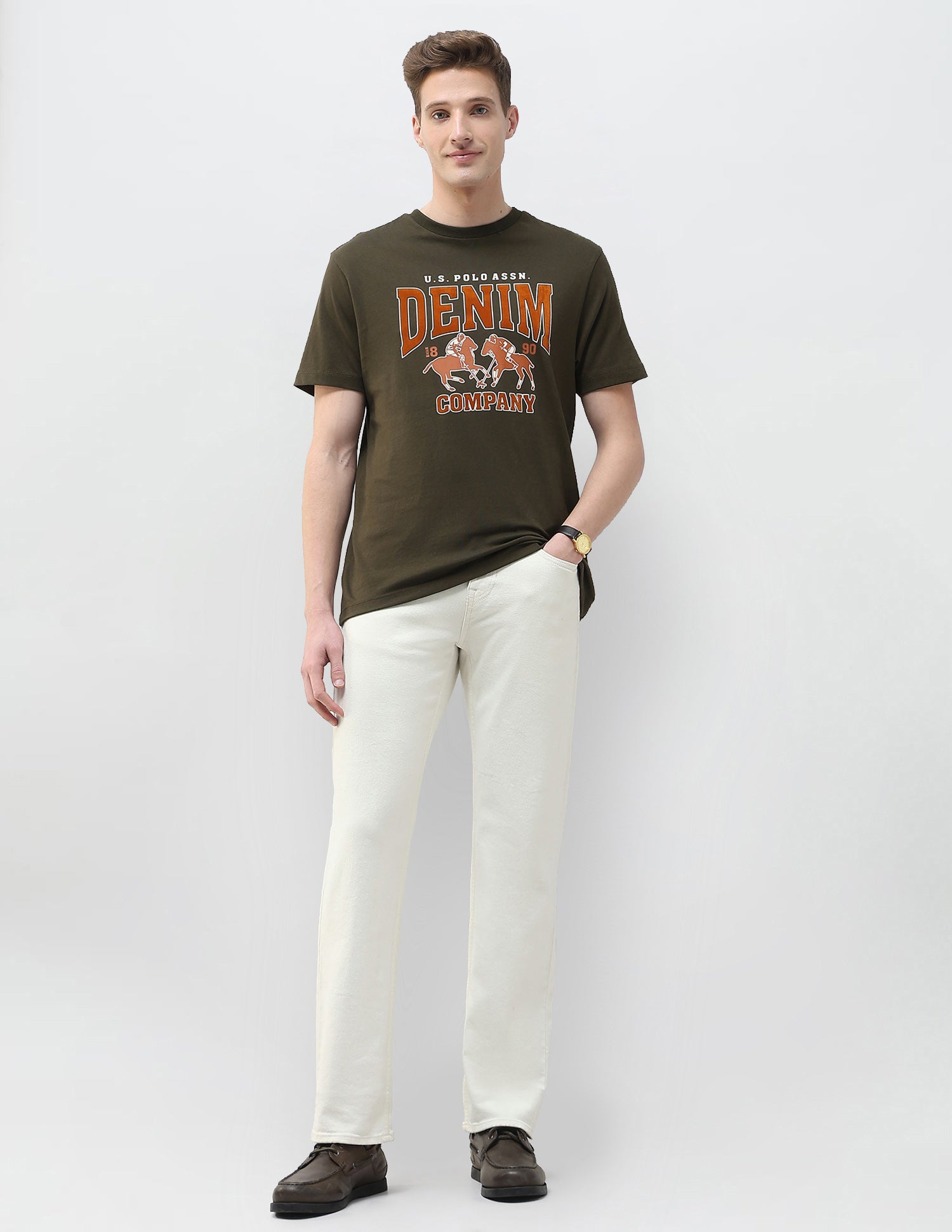 Graphic Brand Printed Summer House T-Shirt Dark Green - U.S. Polo Assn. India | Large