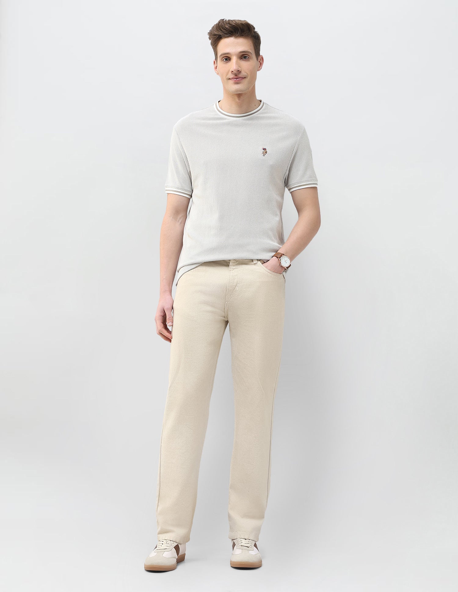 Textured Motel On The Coast Slim Fit T-Shirt Ivory - U.S. Polo Assn. India | Large