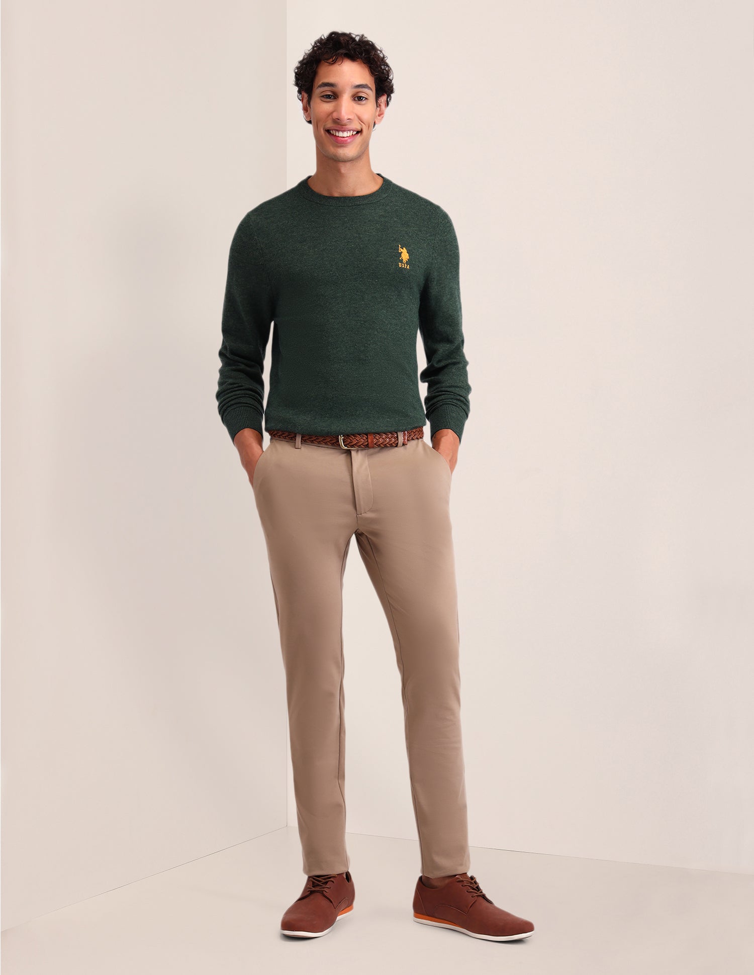 Textured Regular Fit Sweater Olive - U.S. Polo Assn. India | Large