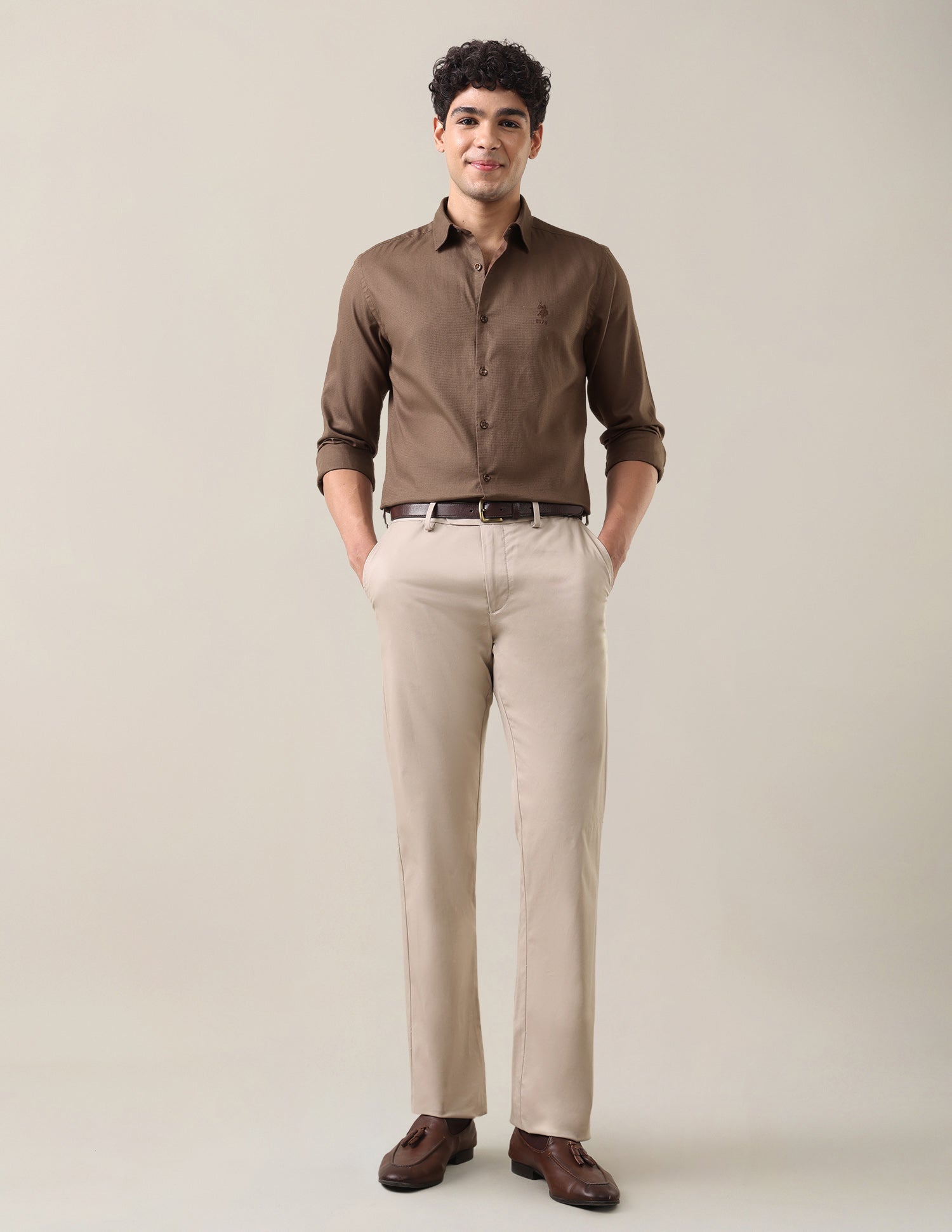 Dobby Textured Shirt Light Brown - U.S. Polo Assn. India | Large