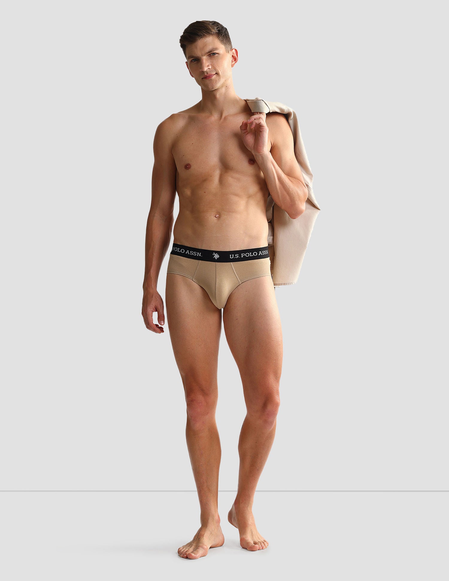 Elasticized Waist OEB09 Briefs - Pack Of 2 Camo Beige and Beige - U.S. POLO ASSN. | Large