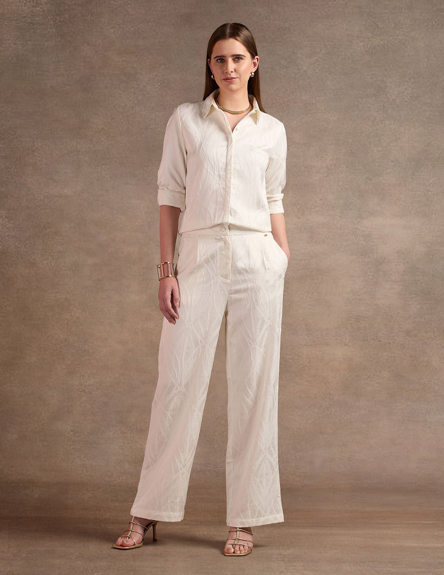 Jacquard Relaxed Fit Shirt Off White - U.S. POLO ASSN. | Large