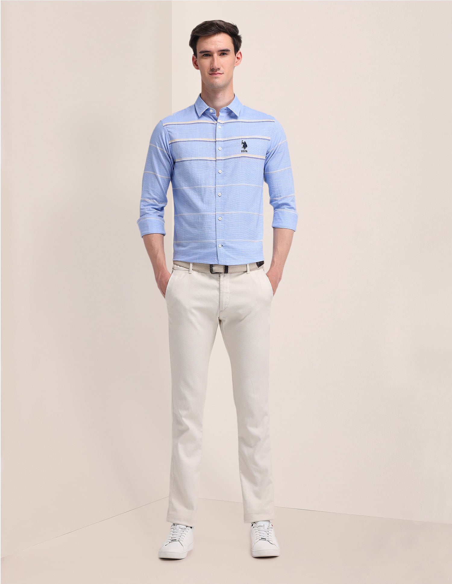 Dobby Weave Horizontal Striped Shirt Blue - U.S. Polo Assn. India | Large