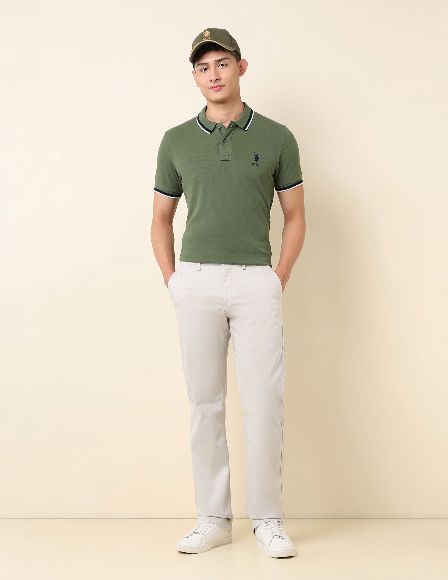 Solid Pure Cotton Polo Shirt Olive - U.S. Polo Assn. India | Large