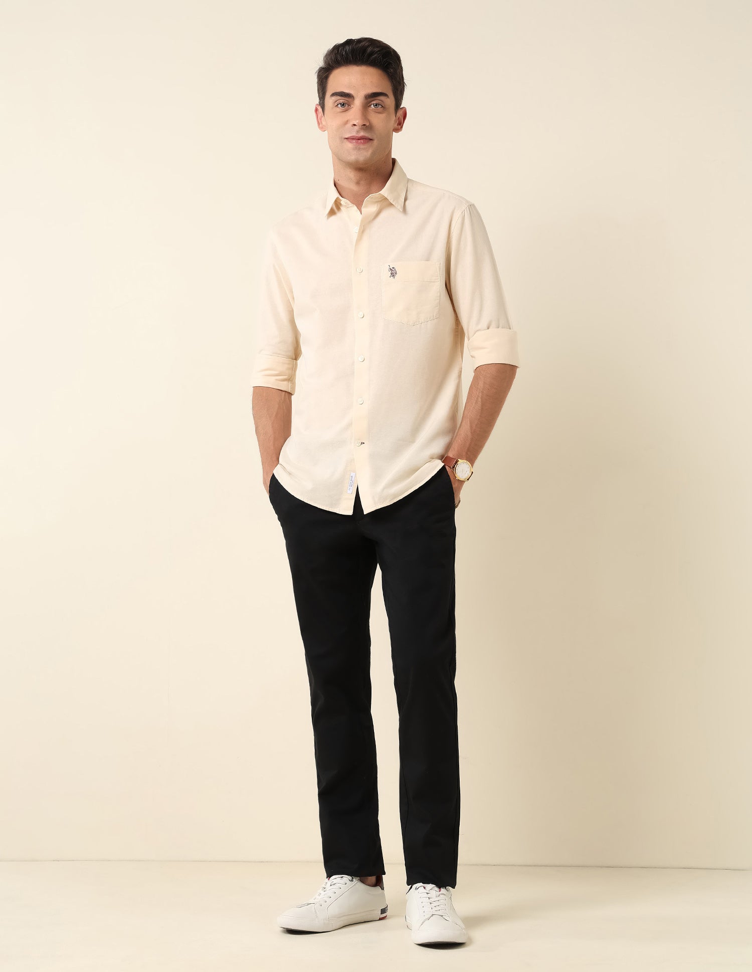 Pure Cotton Twill Shirt Cream - U.S. Polo Assn. India | Large