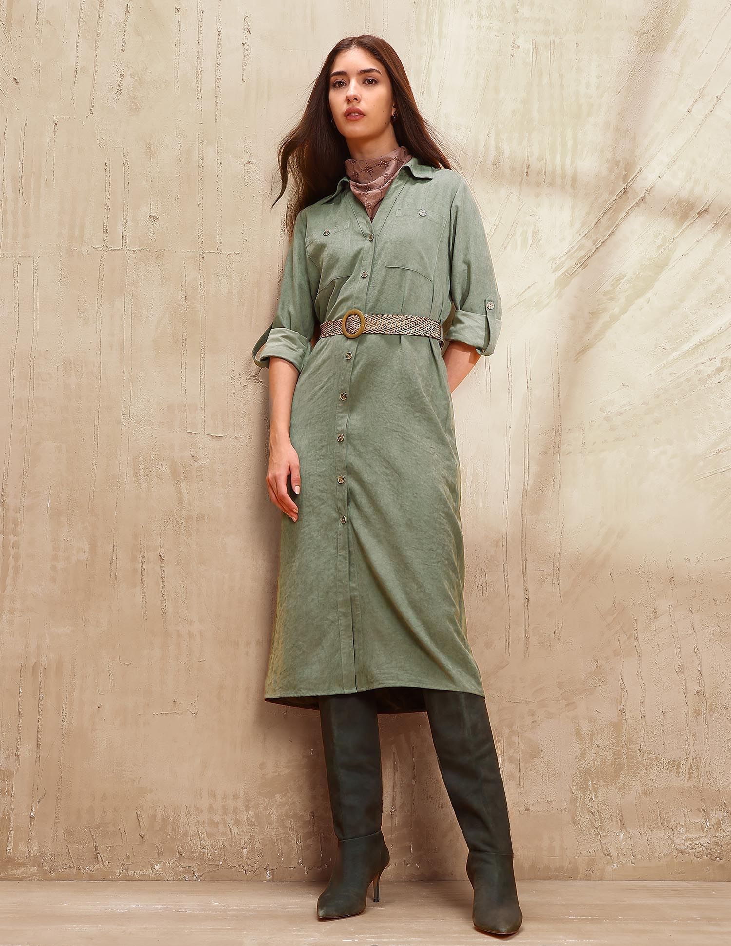 Solid Midi Shirt Dress Green - U.S. POLO ASSN. | Large