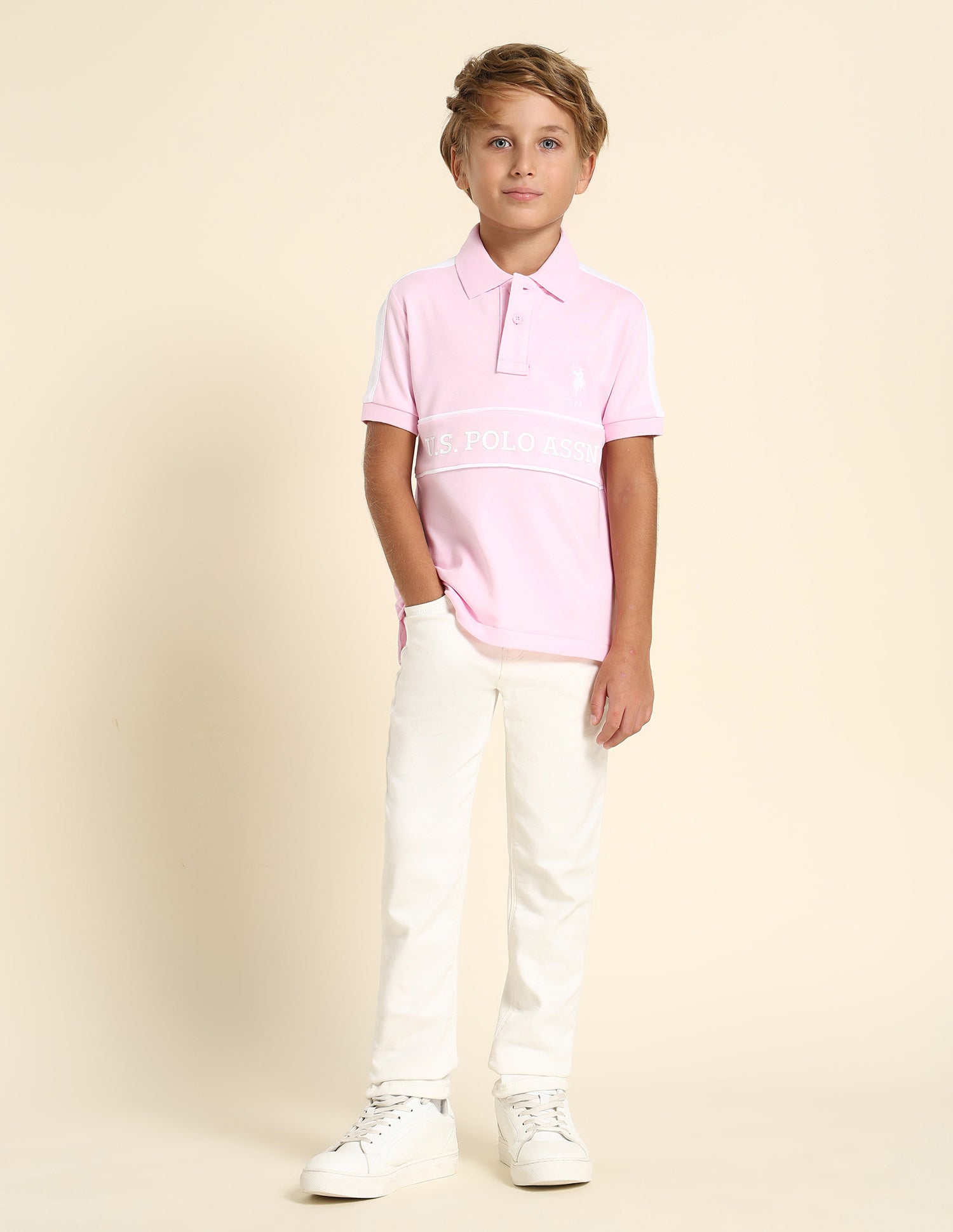 Boys Brand Printed Regular Fit Polo Shirt Light Pink - U.S. POLO ASSN. | Large