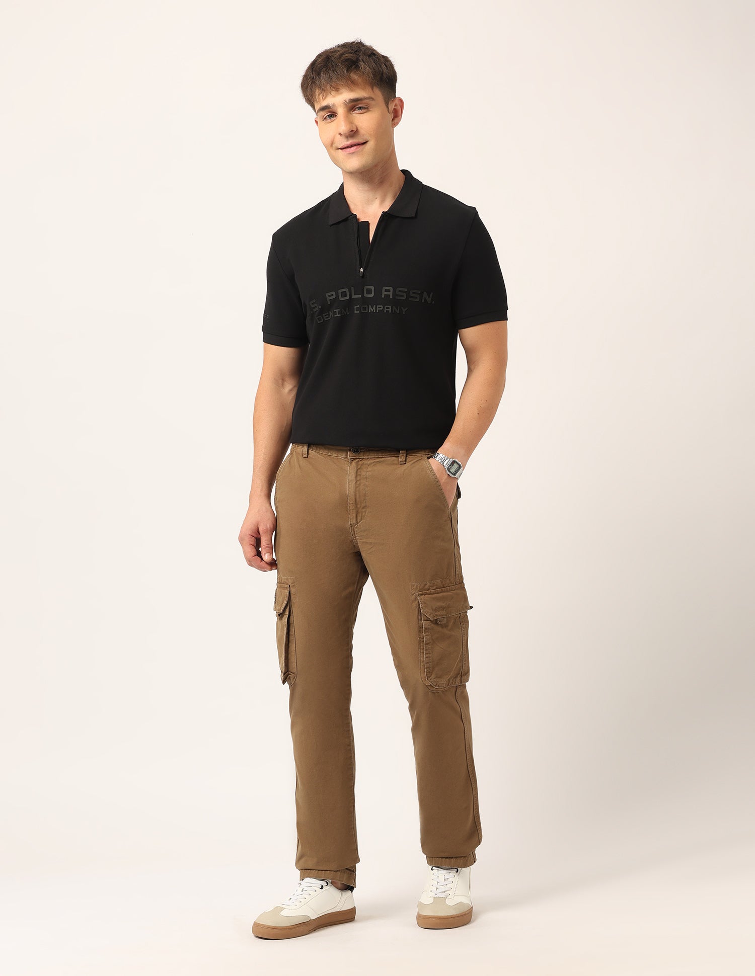 Brand Printed Muscle Fit Polo Shirt Black - U.S. Polo Assn. India | Large