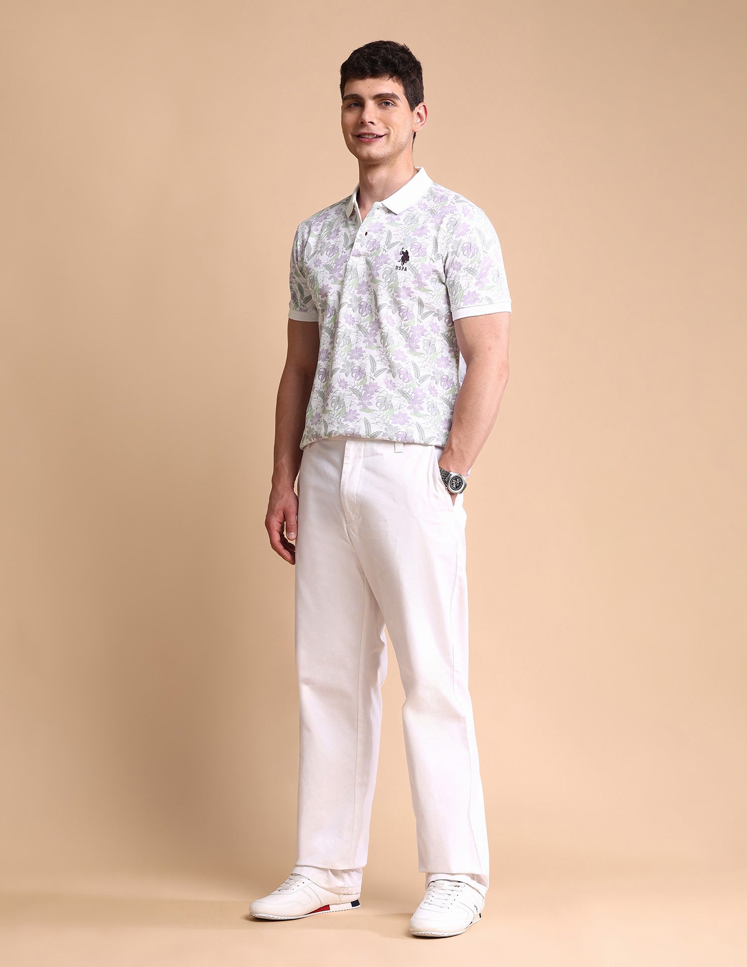 Floral Printed Slim Fit Polo Shirt White - U.S. POLO ASSN. | Large