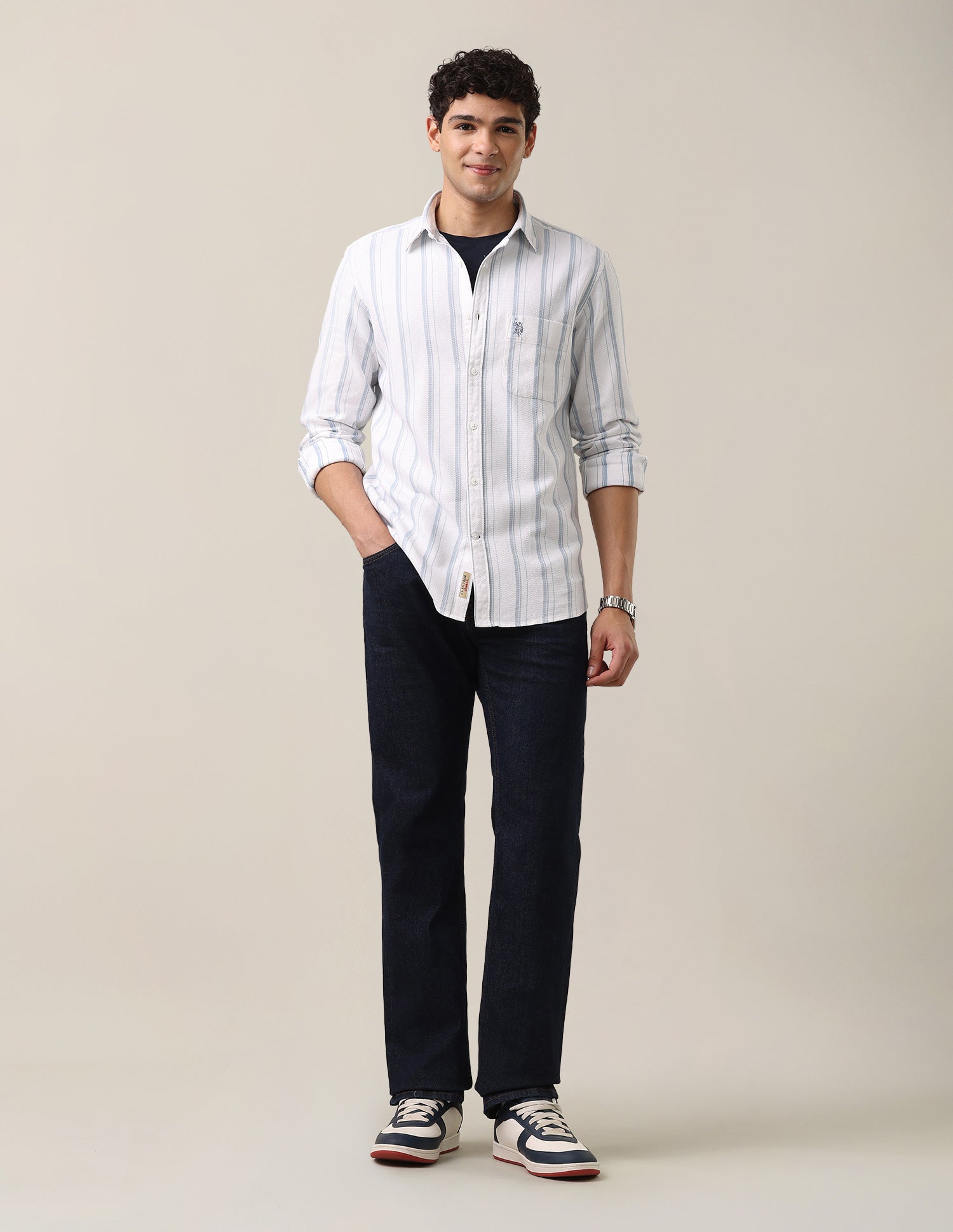 Vertical Striped Regular Fit Shirt Light Blue - U.S. Polo Assn. India | Large
