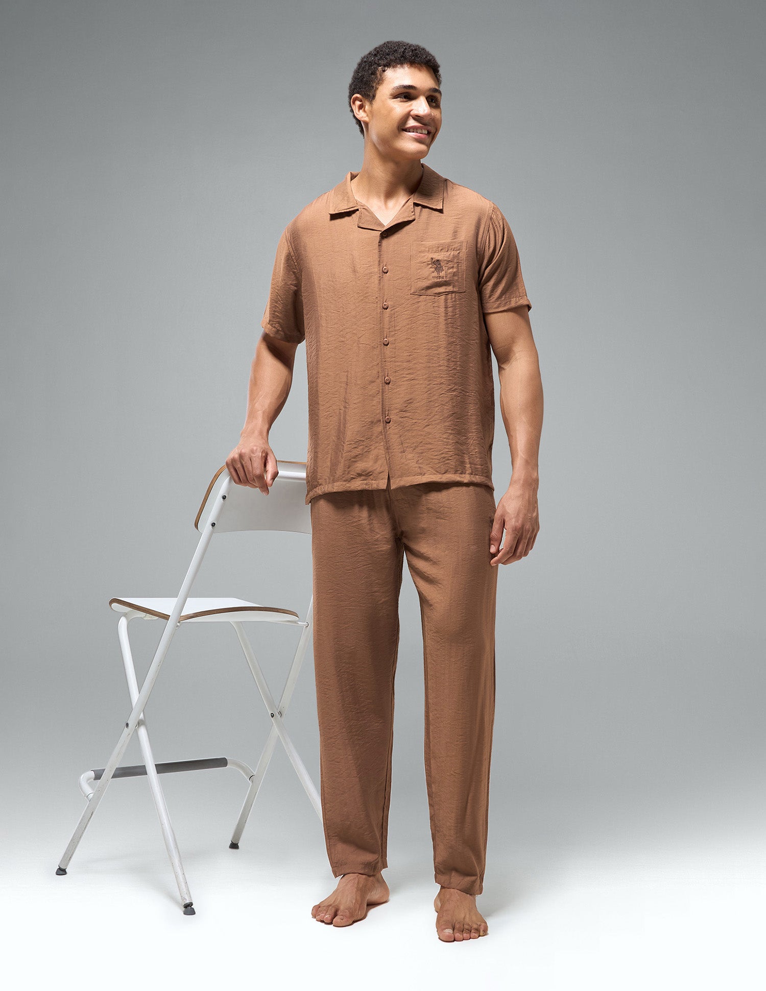 Crinkled Featherlight OESS02 Sleep Set Rust - U.S. Polo Assn. India | Large