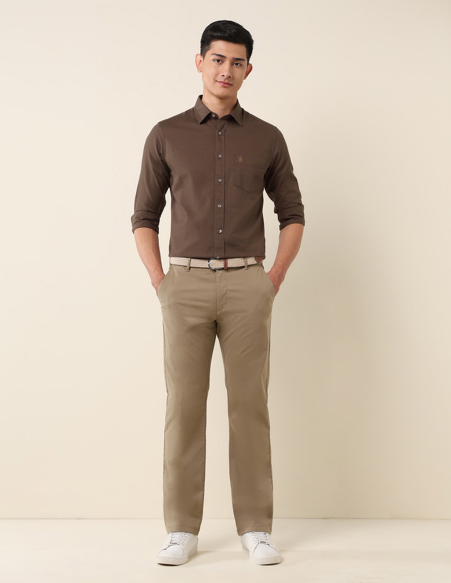Pure Cotton Dobby Tailored Fit Shirt Brown - U.S. Polo Assn. India | Large