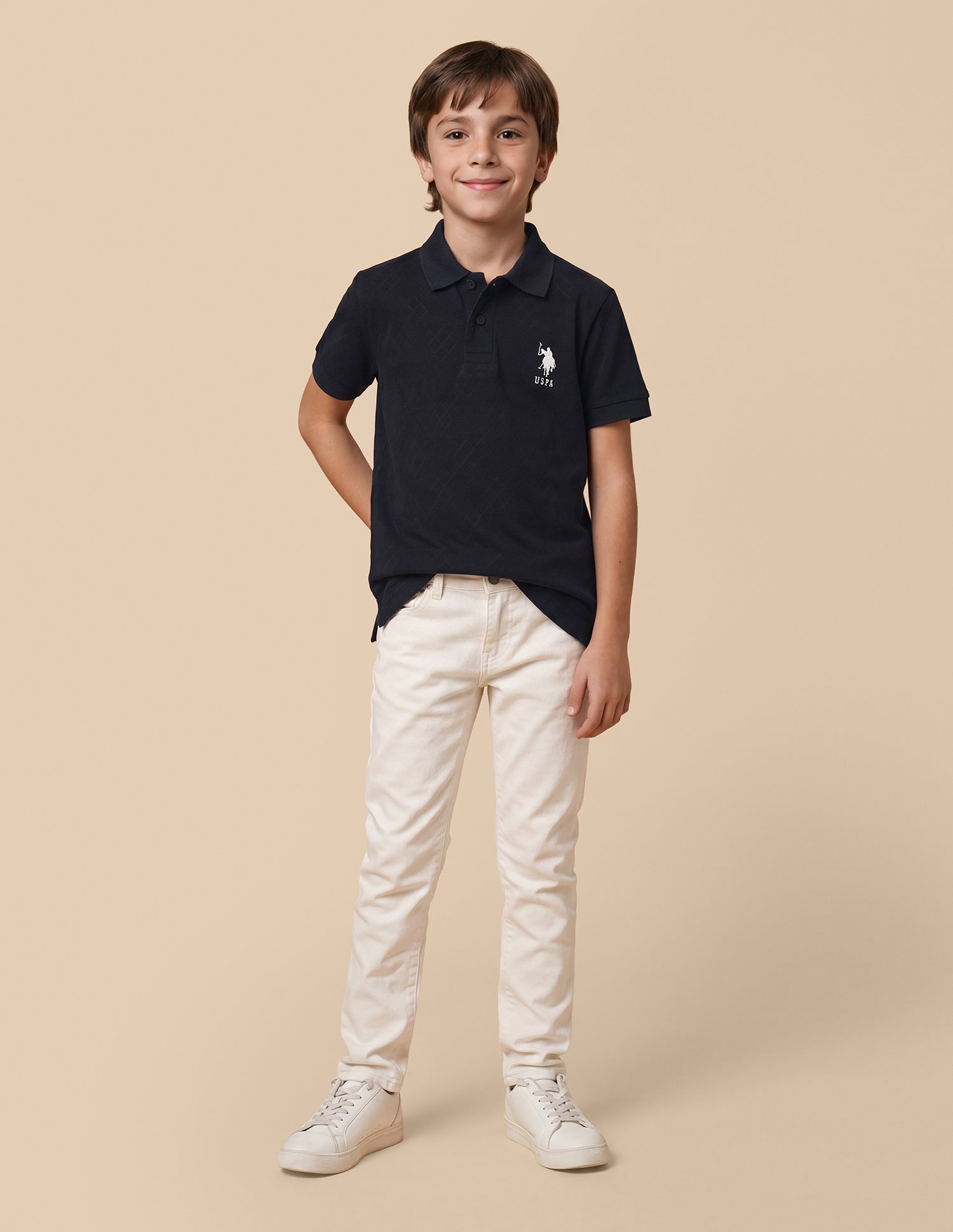 Geometric Self Design Regular Fit Polo Shirt Navy - U.S. Polo Assn. India | Large