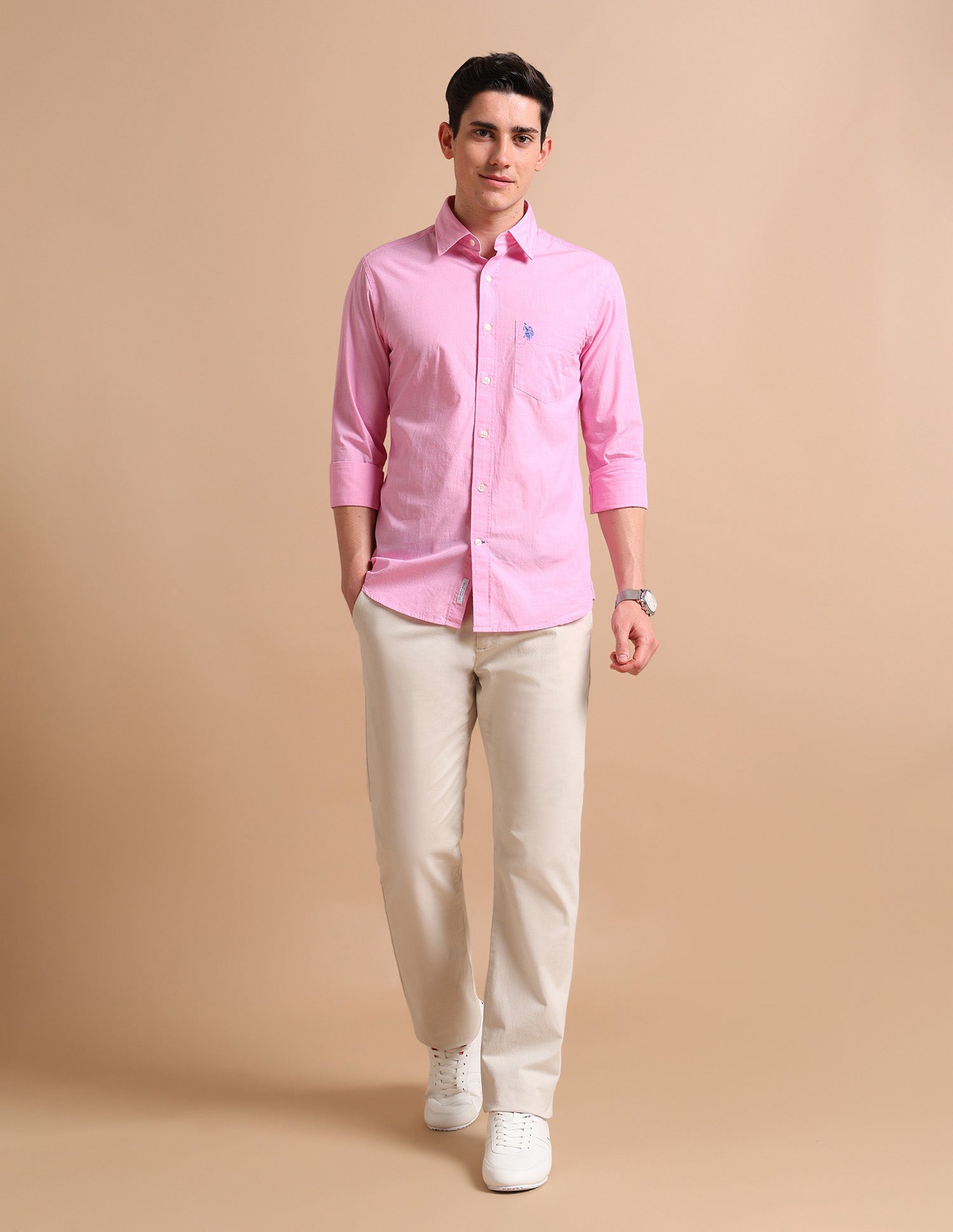 Textured Cotton Shirt Pink - U.S. POLO ASSN. | Large