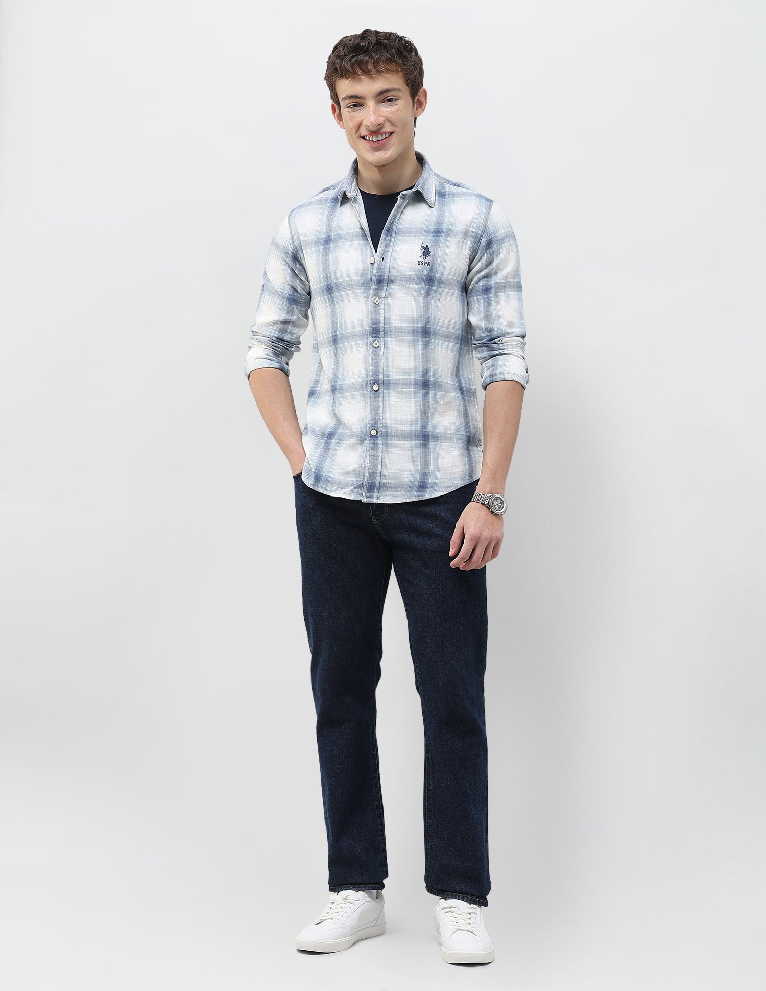 Plaid Checked Regular Fit Shirt Blue - U.S. Polo Assn. India | Large