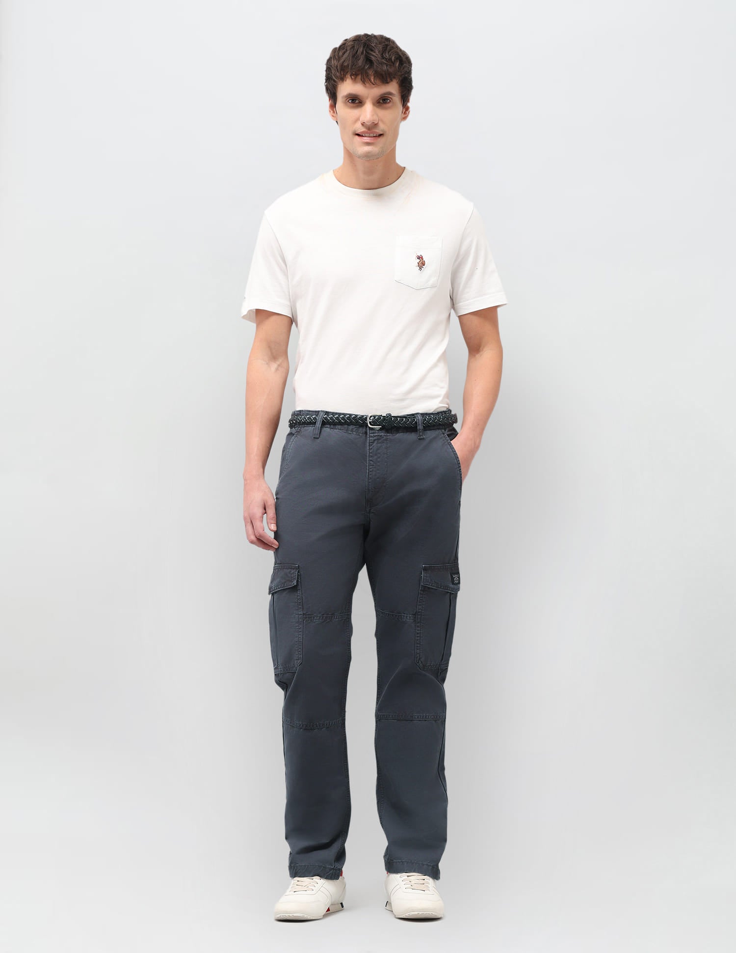 Solid Straight Fit Trousers Grey - U.S. Polo Assn. India | Large