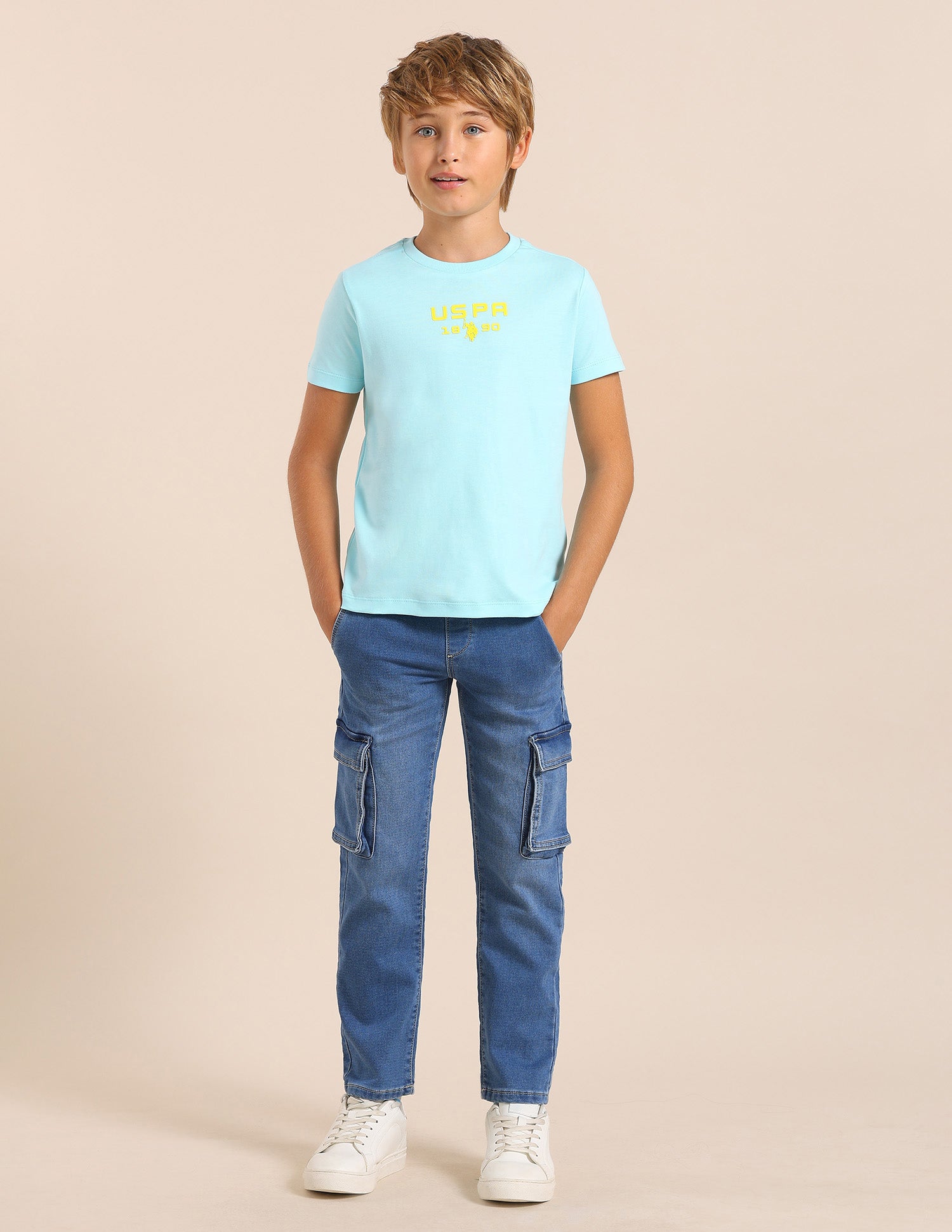 Boys Solid Regular Fit T-Shirt Light Blue - U.S. POLO ASSN. | Large