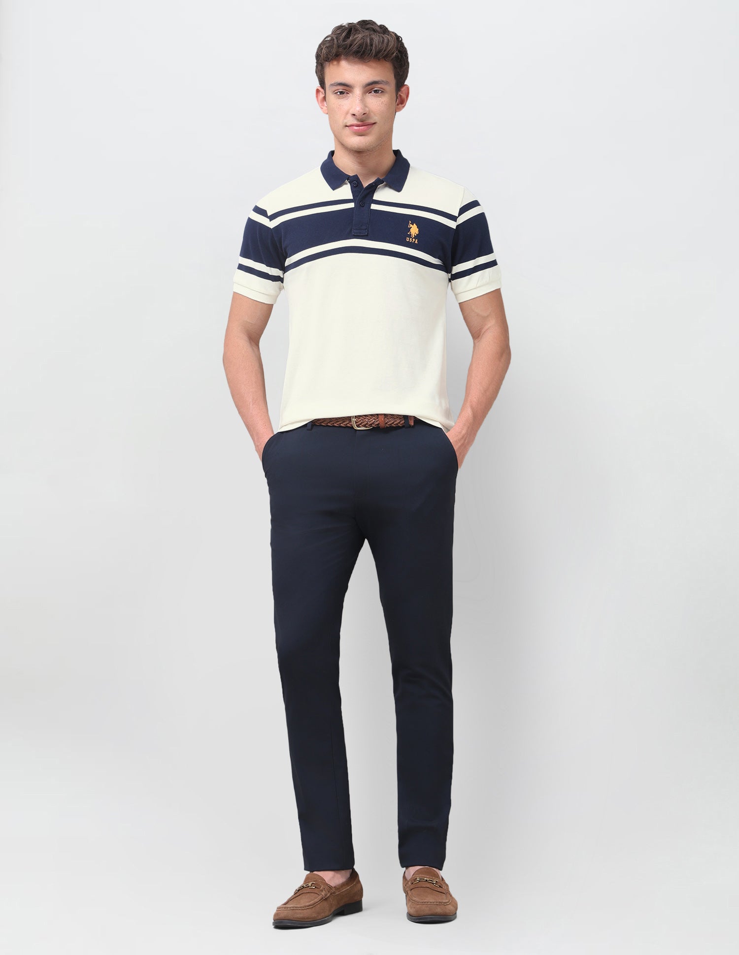 Colourblocked Regular Fit Polo Shirt Off White - U.S. Polo Assn. India | Large