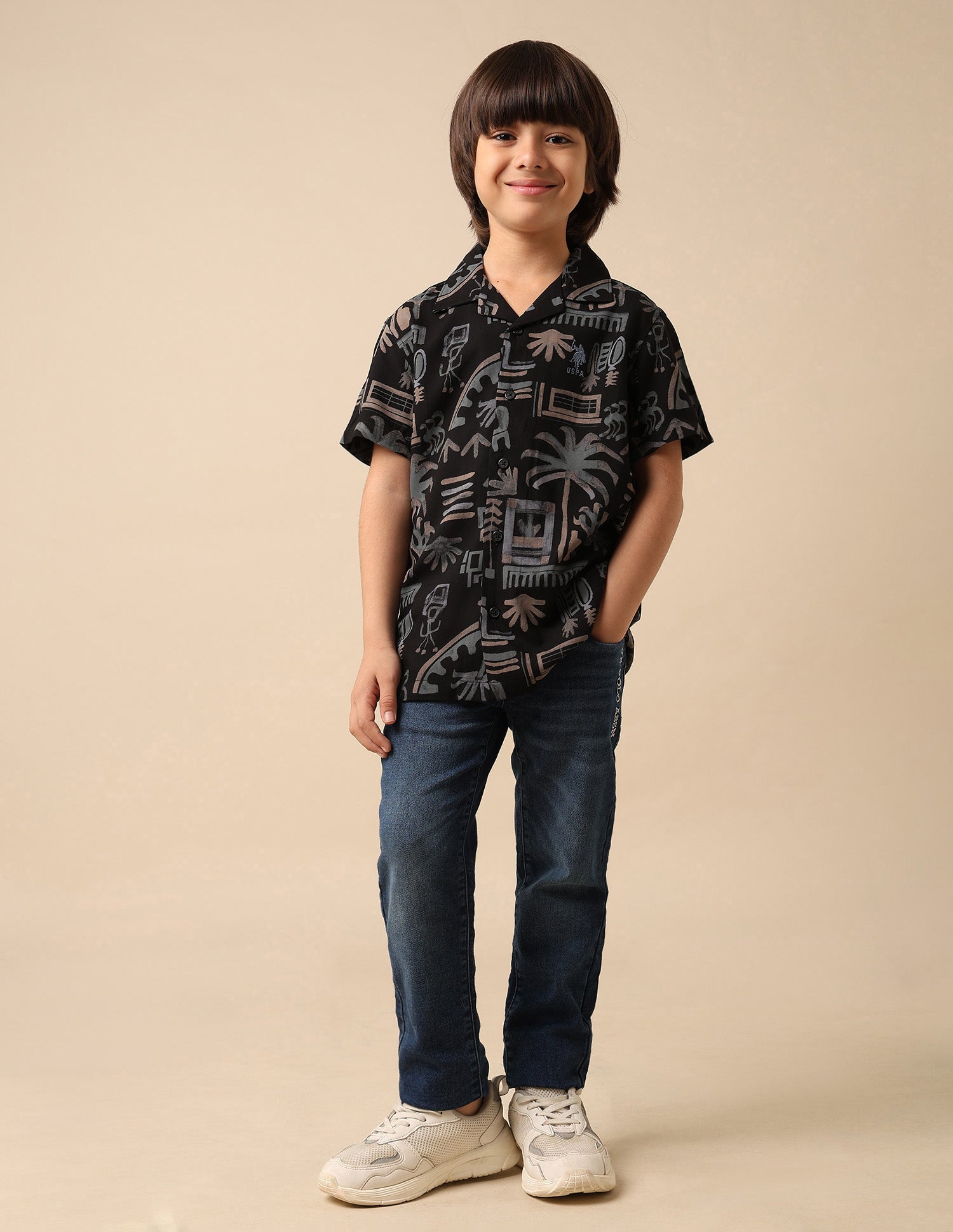 Boys Twill All Over Printed Shirt Black - U.S. POLO ASSN. | Large