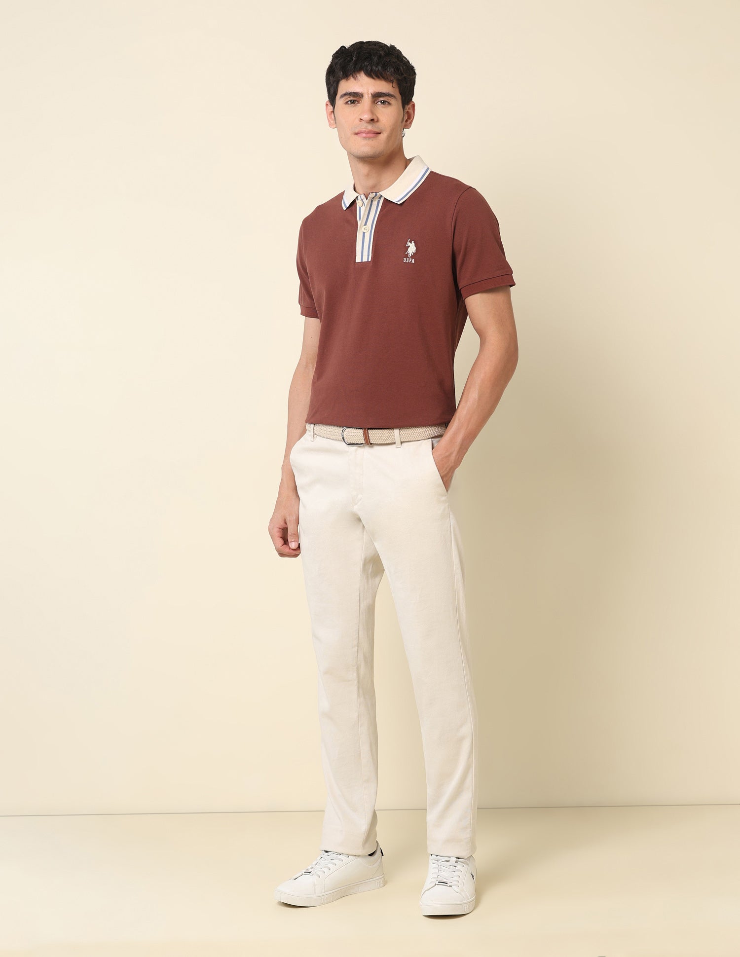 Pure Cotton Slim Fit Classic Polo Shirt Light Brown - U.S. Polo Assn. India | Large