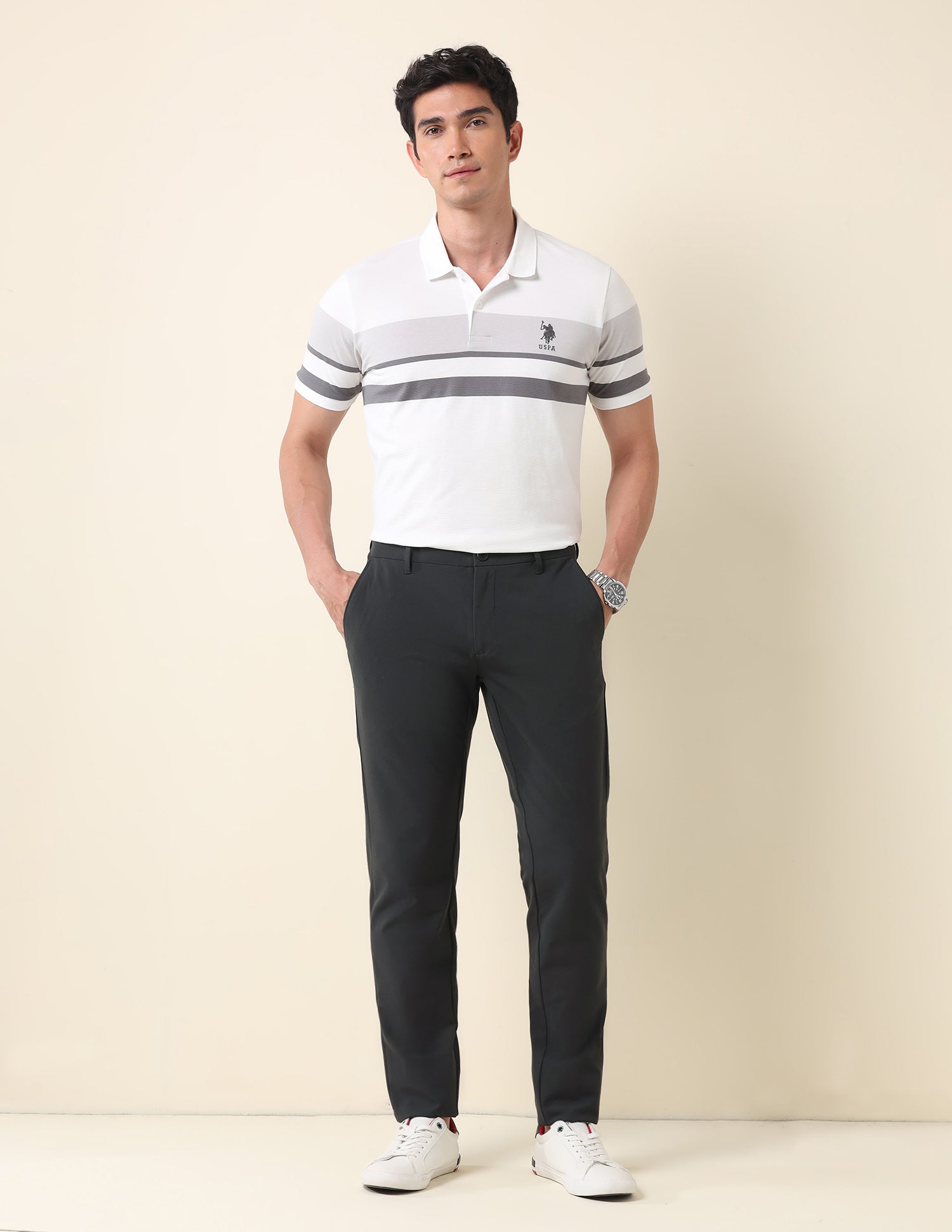 Austin Slim Fit Bi-Stretch Chinos Charcoal - U.S. POLO ASSN. | Large