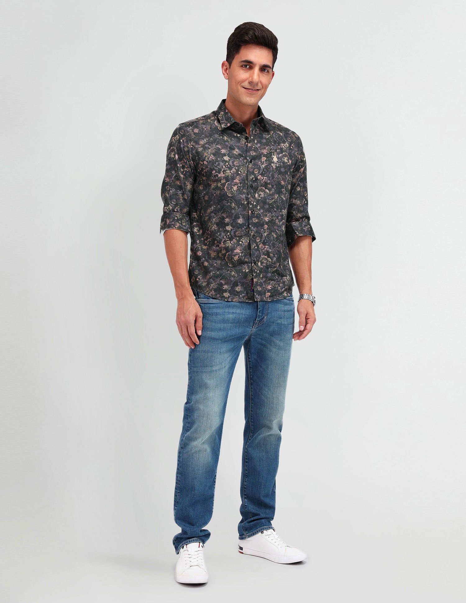 Slim Fit Satin Shirt Olive - U.S. Polo Assn. India | Large