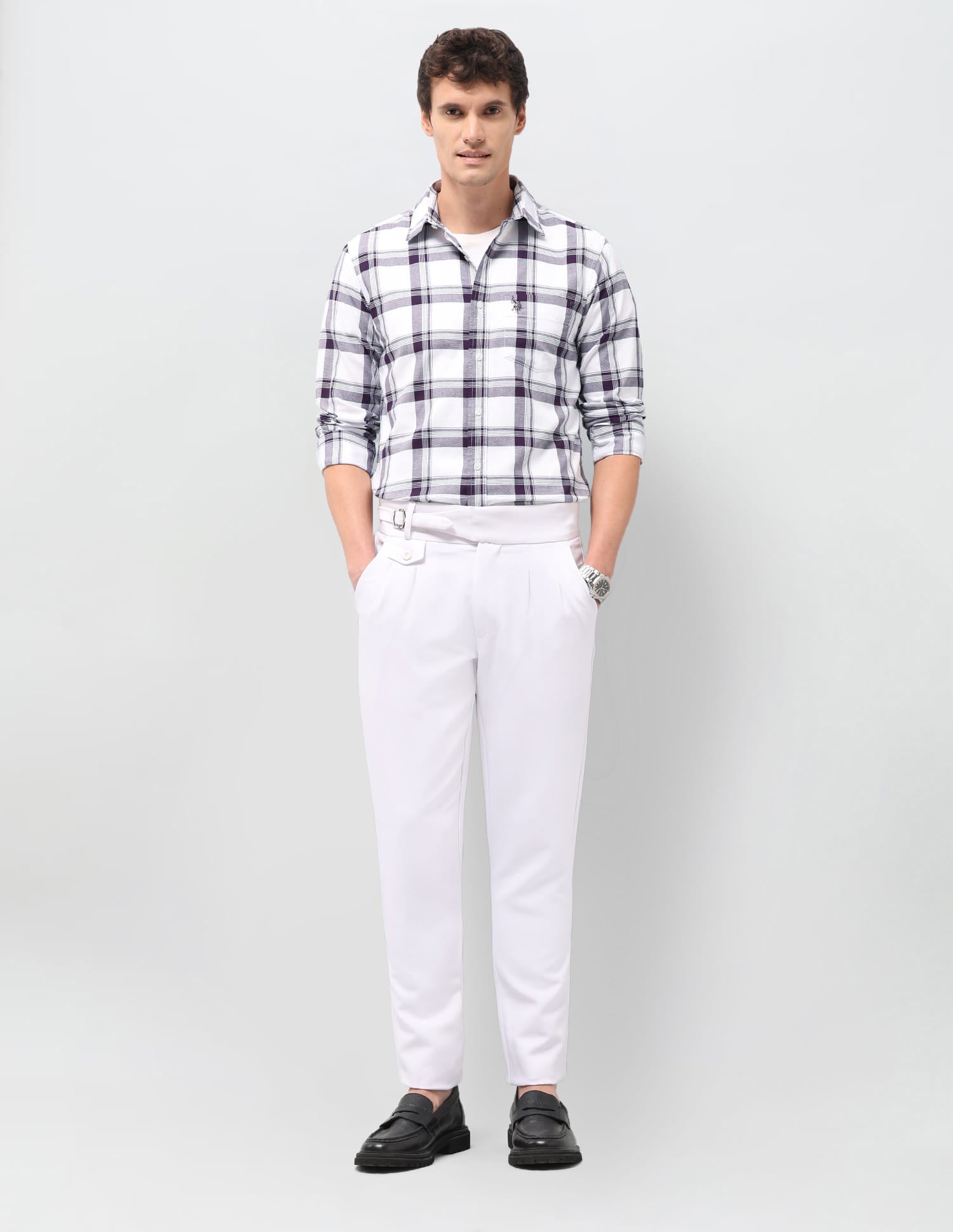 Plaid Checked Tailored Fit Shirt Purple - U.S. Polo Assn. India | Large