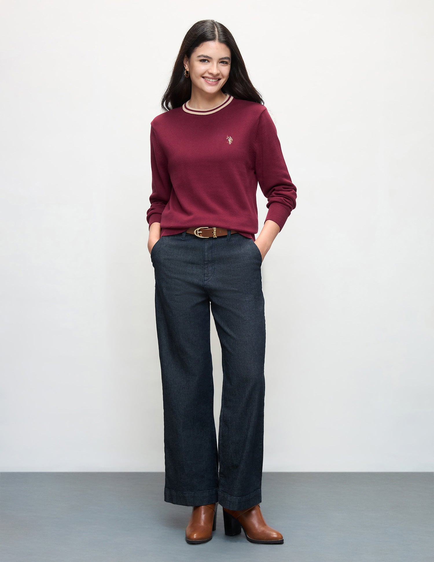 Solid Relaxed Fit Sweater Dark Red - U.S. Polo Assn. India | Large