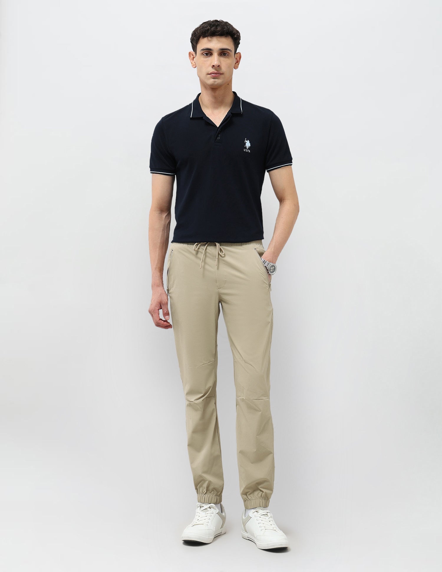 Straight Fit Mid Rise Joggers Beige - U.S. Polo Assn. India | Large