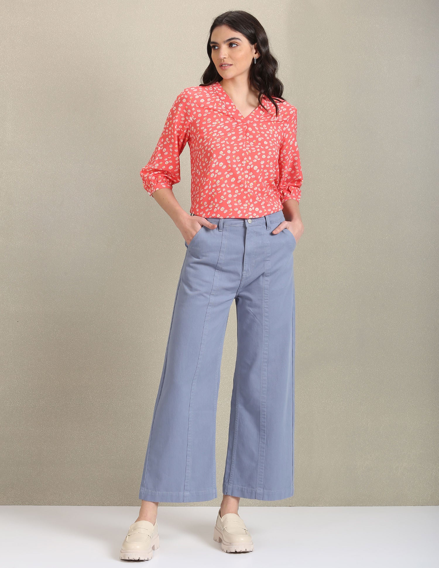 V-Neck Floral Top CORAL - U.S. Polo Assn. India | Large