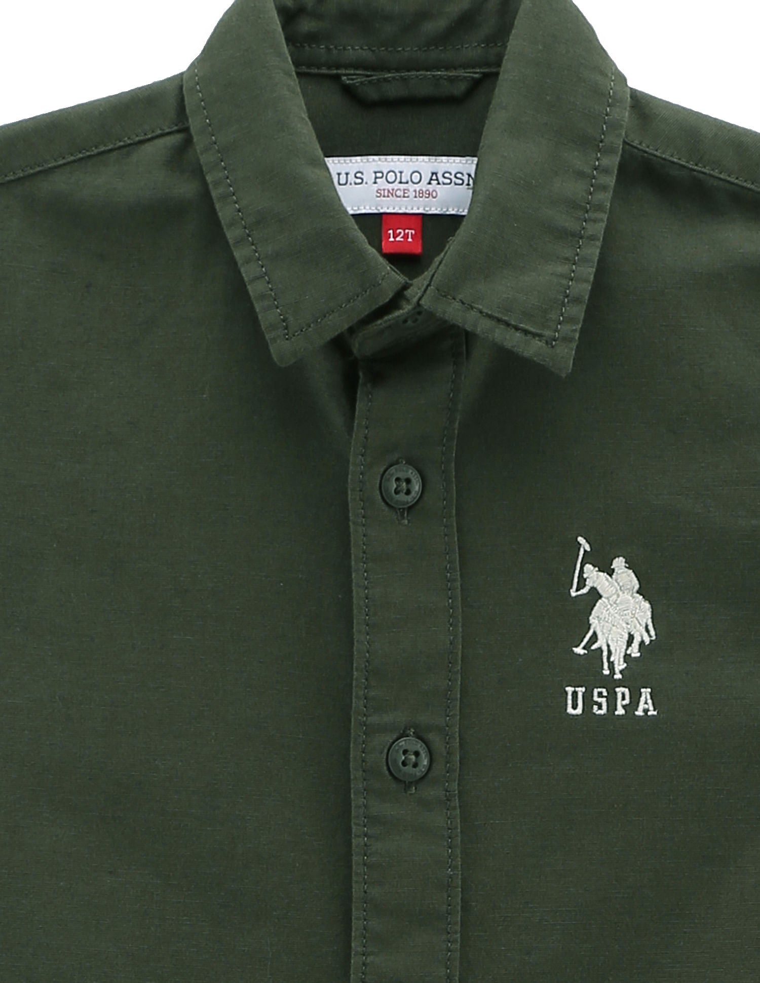 Boys Short Sleeve Cotton Shirt Dark Olive - U.S. POLO ASSN. | Large