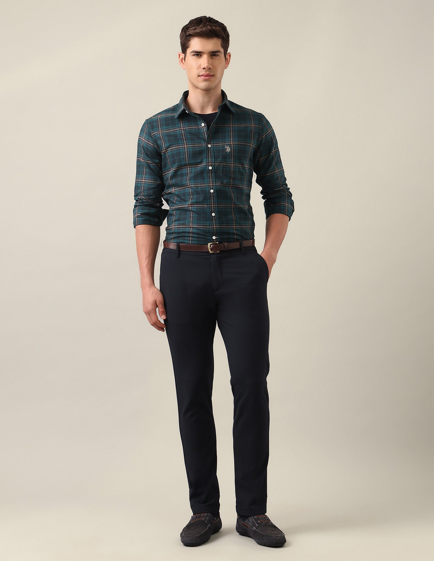 Tailored Fit Tartan Checked Shirt Teal - U.S. Polo Assn. India | Large