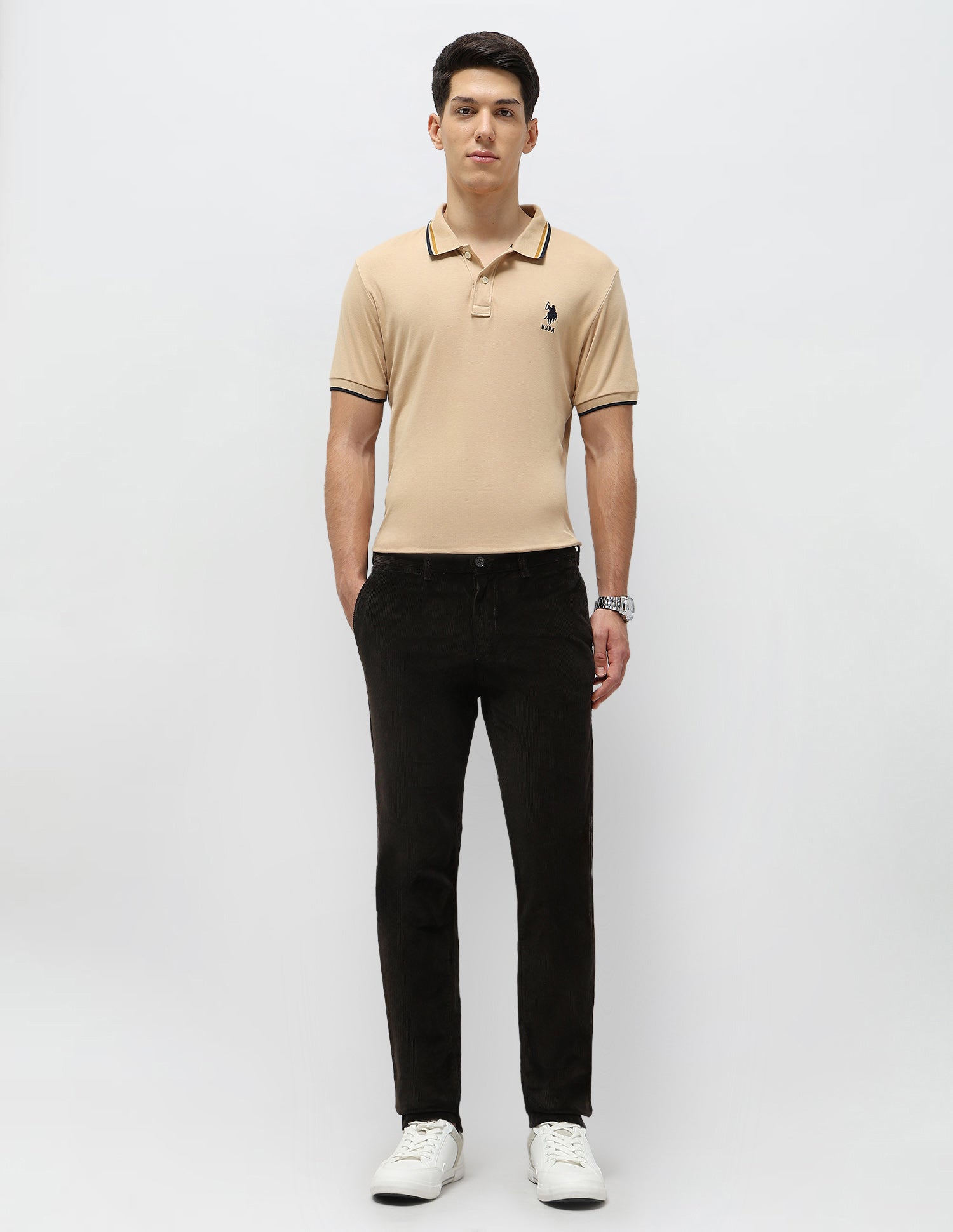 Denver Slim Fit Corduroy Trousers Dark Olive - U.S. POLO ASSN. | Large